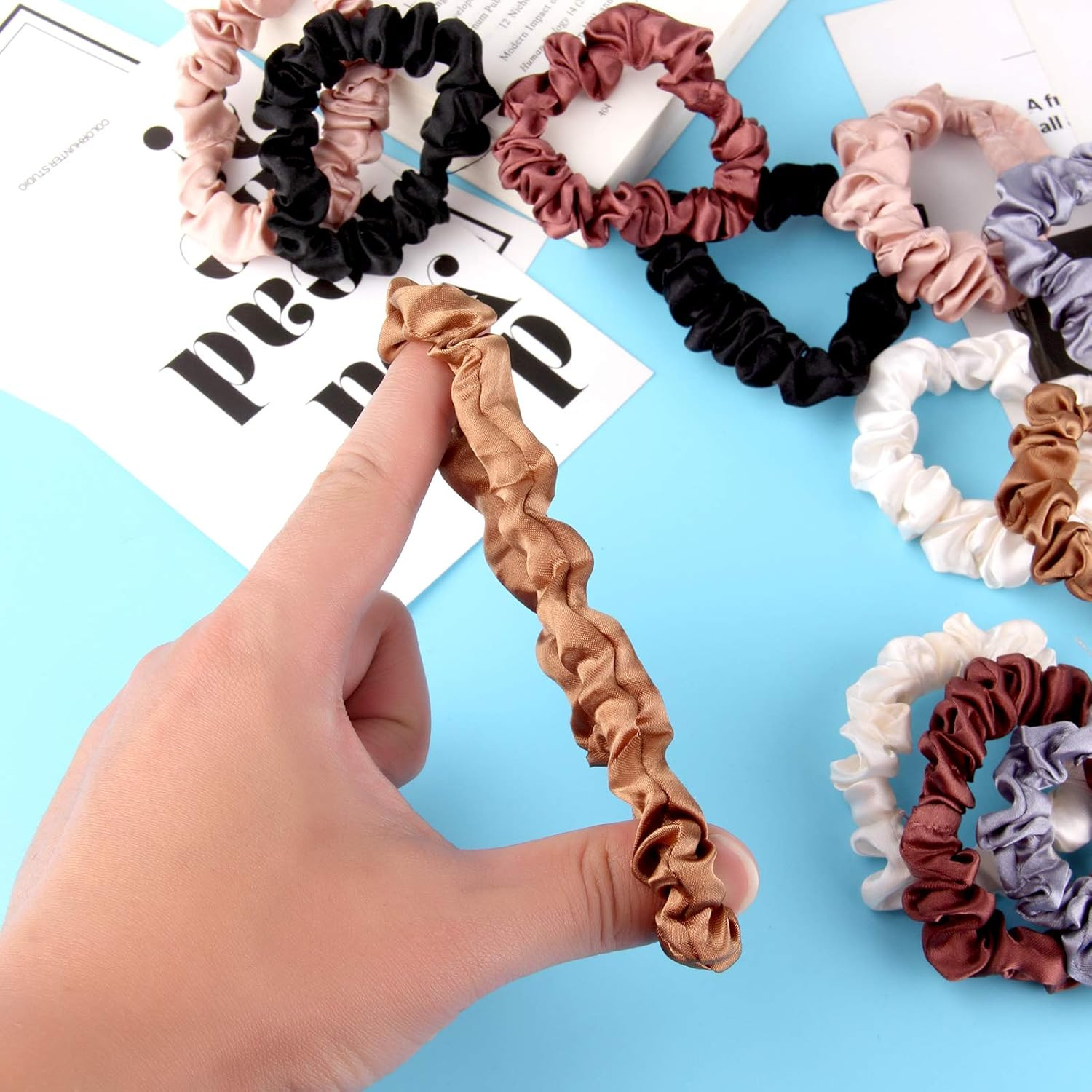 12 Pieces Silk Hair Scrunchies Silk Hair Tie Elastic Ponytail Holders for Women
