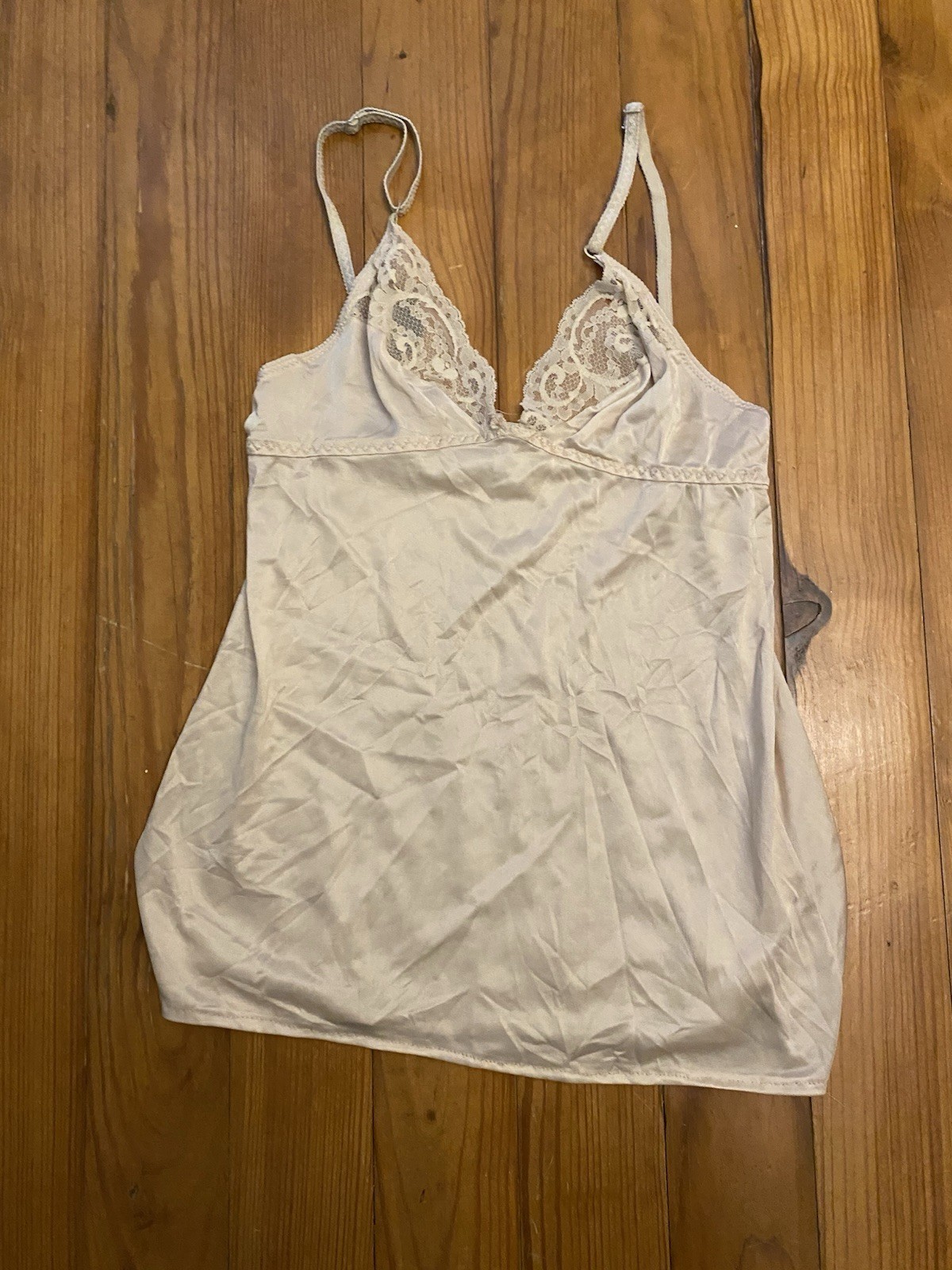 Vintage 80s 90s Silk Nylon Floral Lace Stain Silky Smooth Slip Cami Size Medium