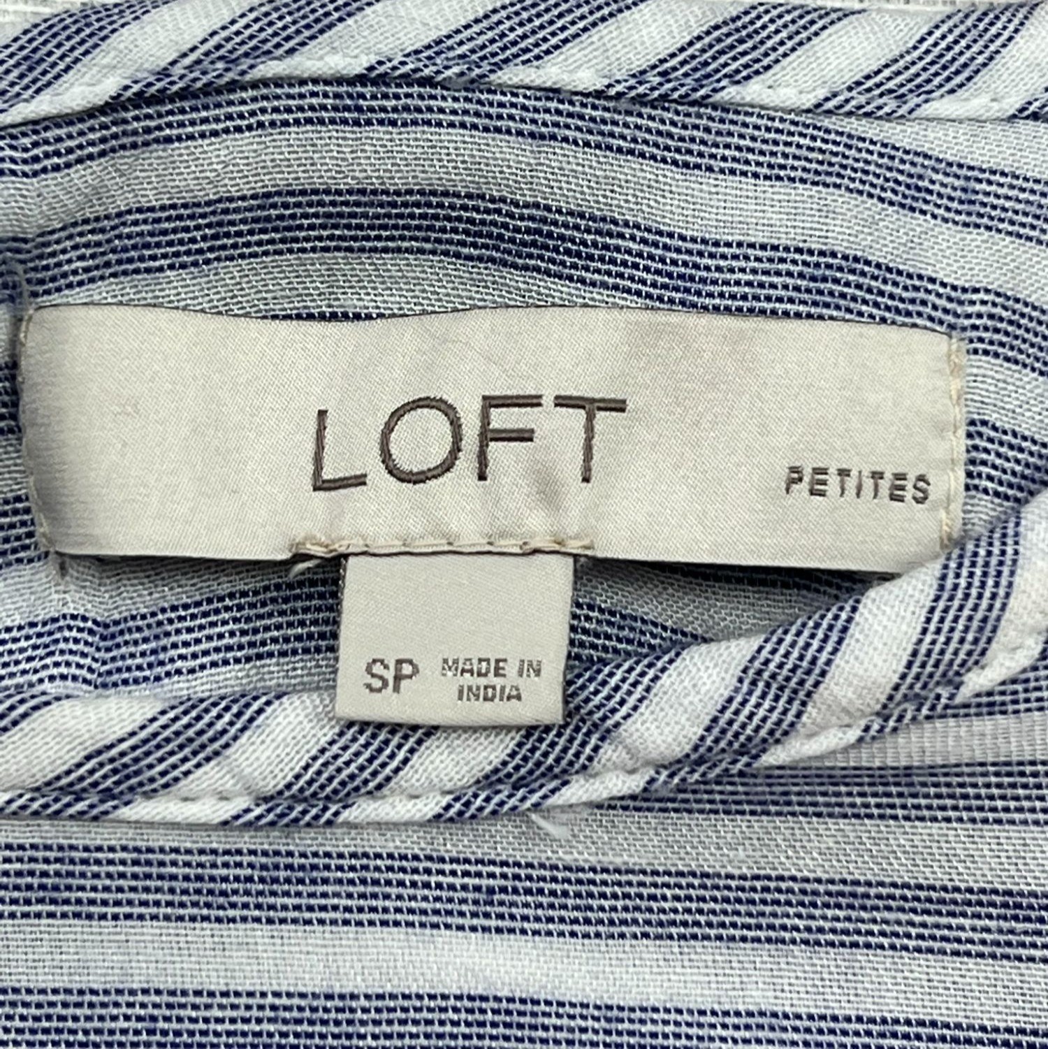 Loft Petites Linen Blend Long Sleeve Blouse Top Womens Size SP Blue Coastal
