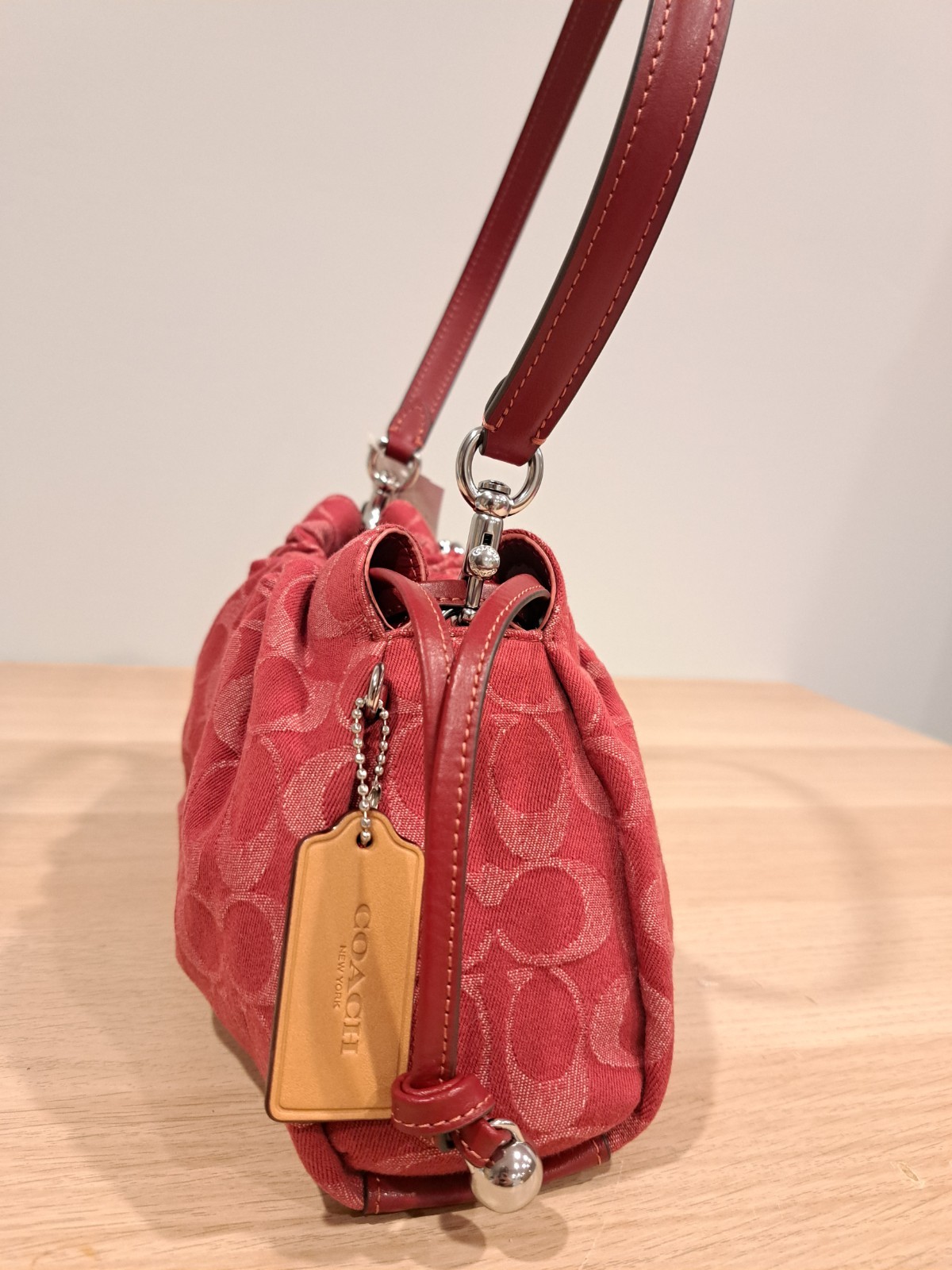New Authentic Coach Faye Shoulder Bag Signature Logo C Denim CDB93 Silver Red