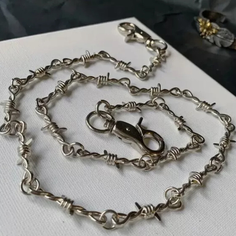 Style 22″ Silver Chrome Barb Wire Knot Biker Trucker Jean Wallet Key Chain