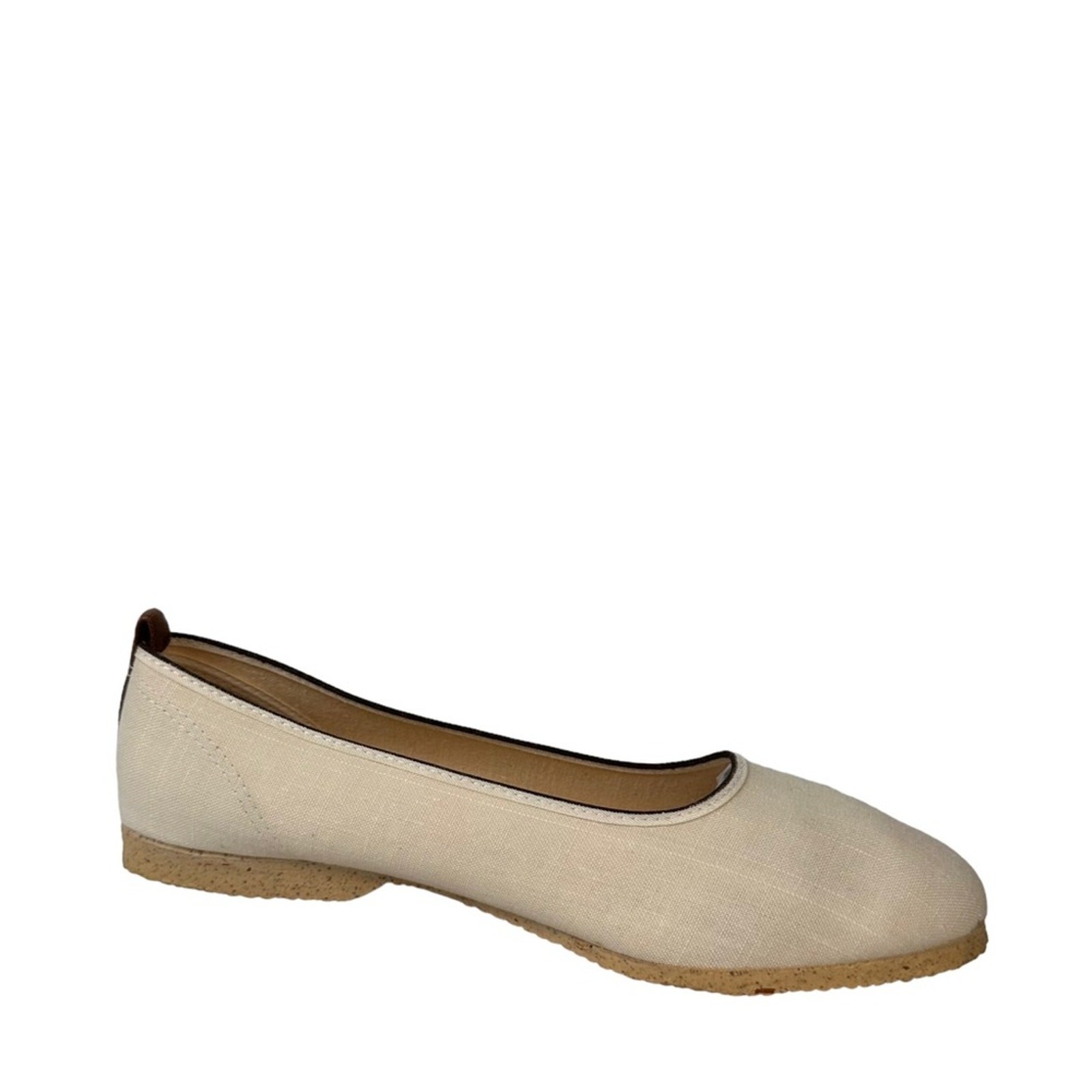 Canvas Ballet Flats Womens Size 10 Textured Rubber Outsole Cream Brown