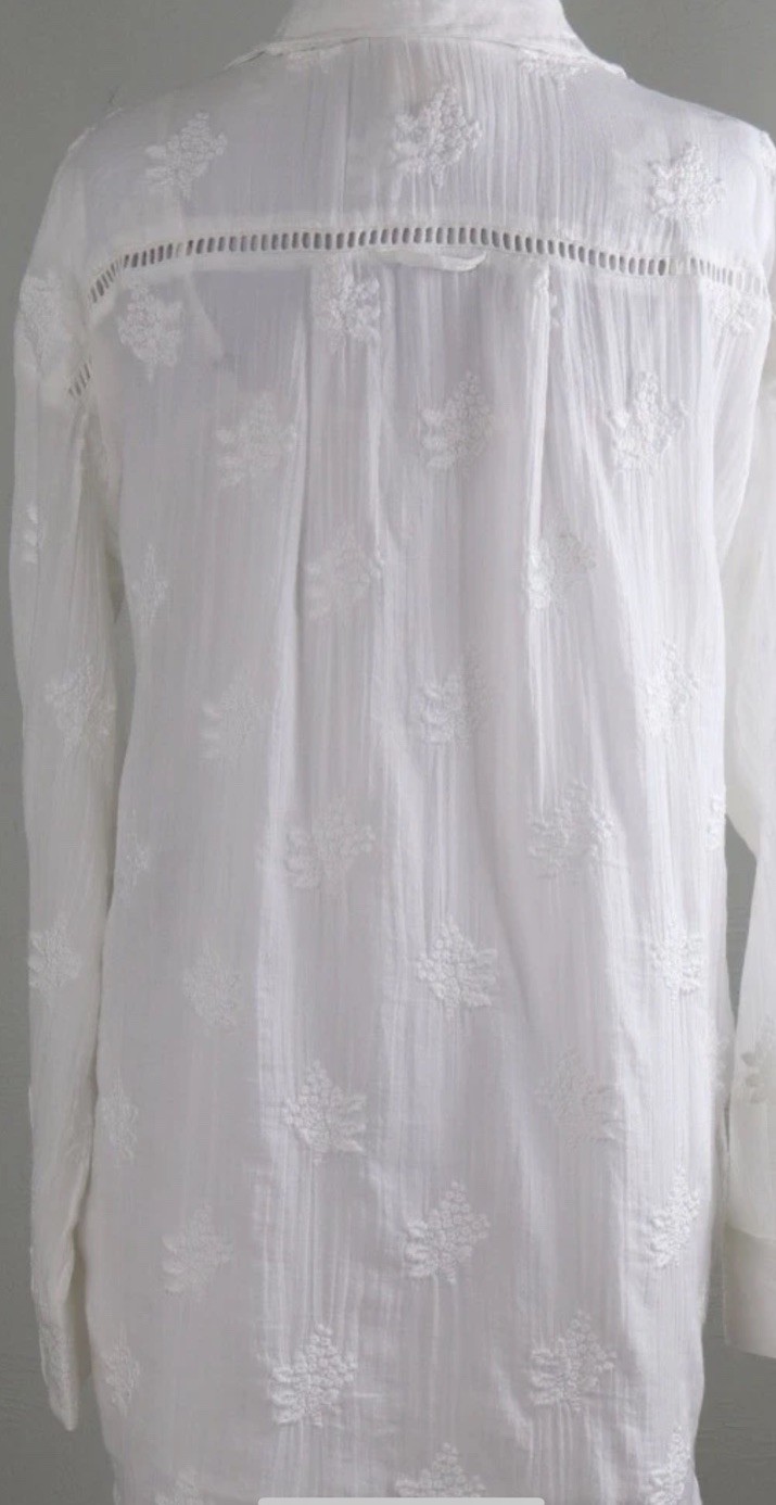 NEW! SUNDANCE LIVING CATALOG Cloverfield Embroidered TUNIC Shirt Top White M