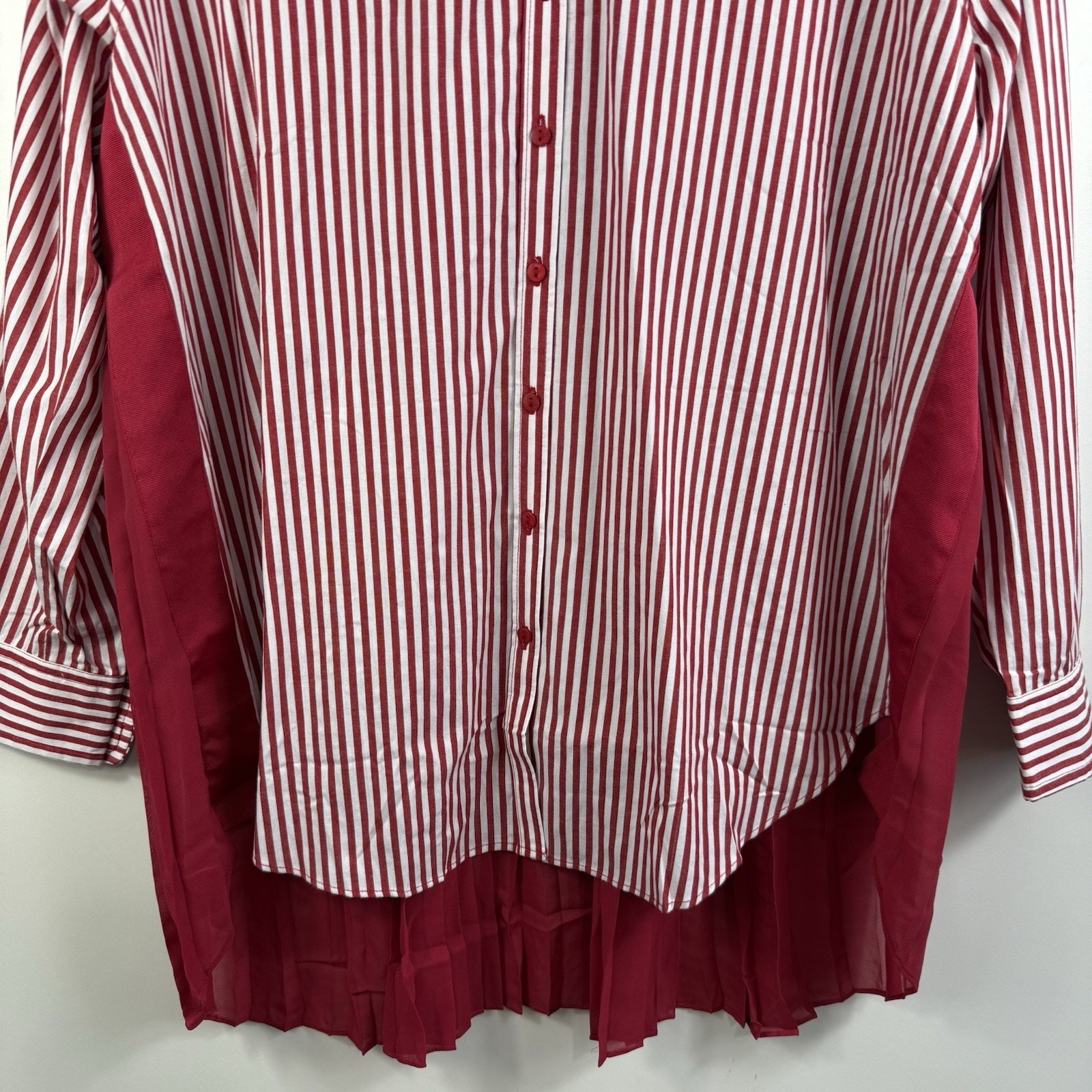 NWOT Striped Pleated Laurie Felt Button Up Tunic Shirt Medium Sheer Preppy