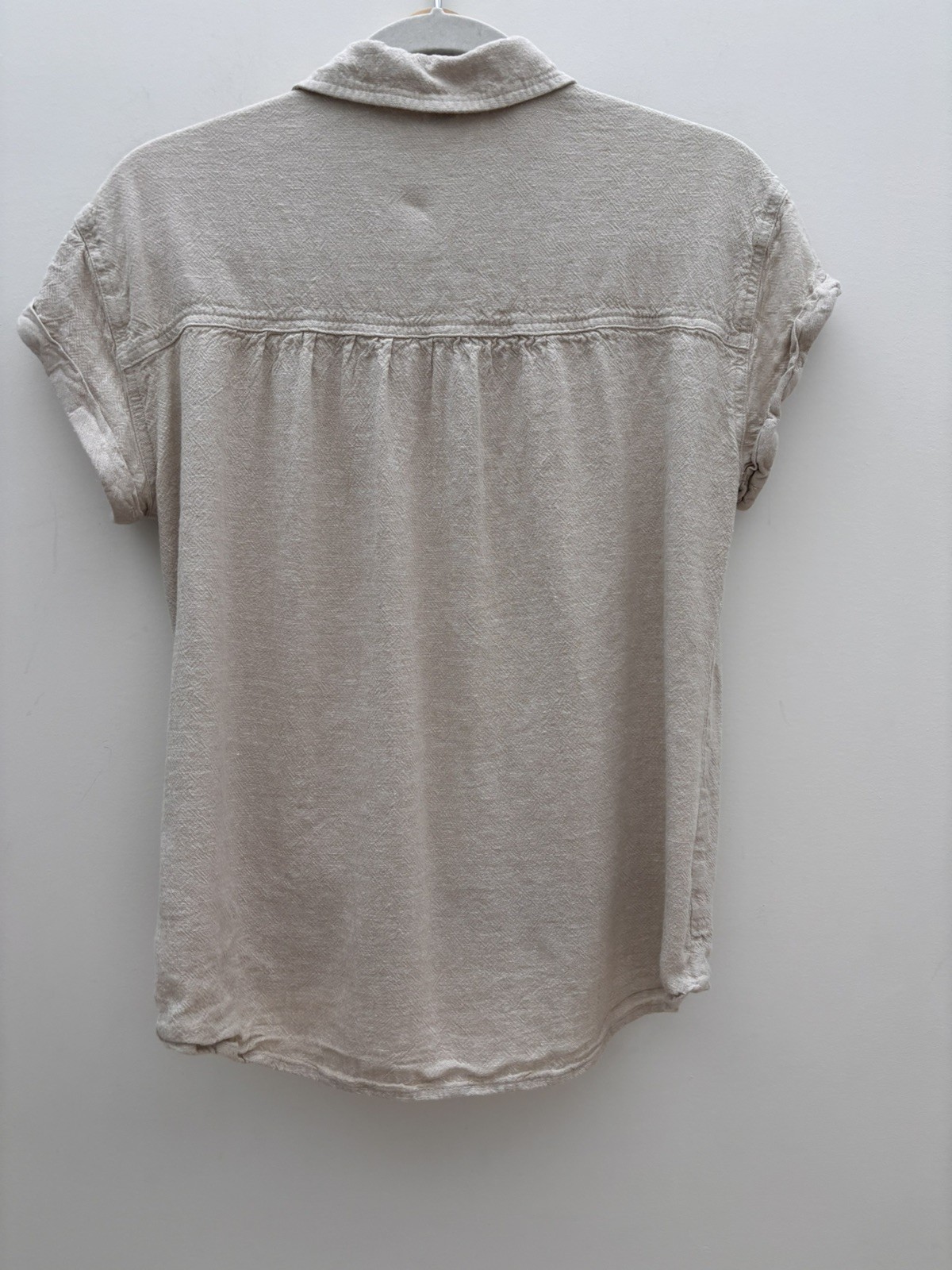 Falls Creek Button Down Shirt Women’s Top Ivory Beige Linen Blend Front Tie Sz S