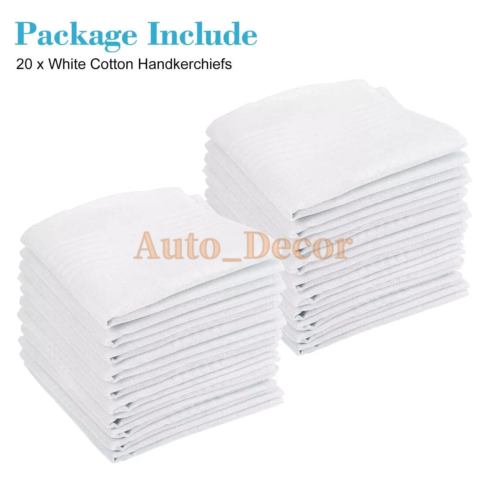20pcs White Cotton Men Handkerchiefs Hanky Pocket Square Hankie Lot Set Vintage