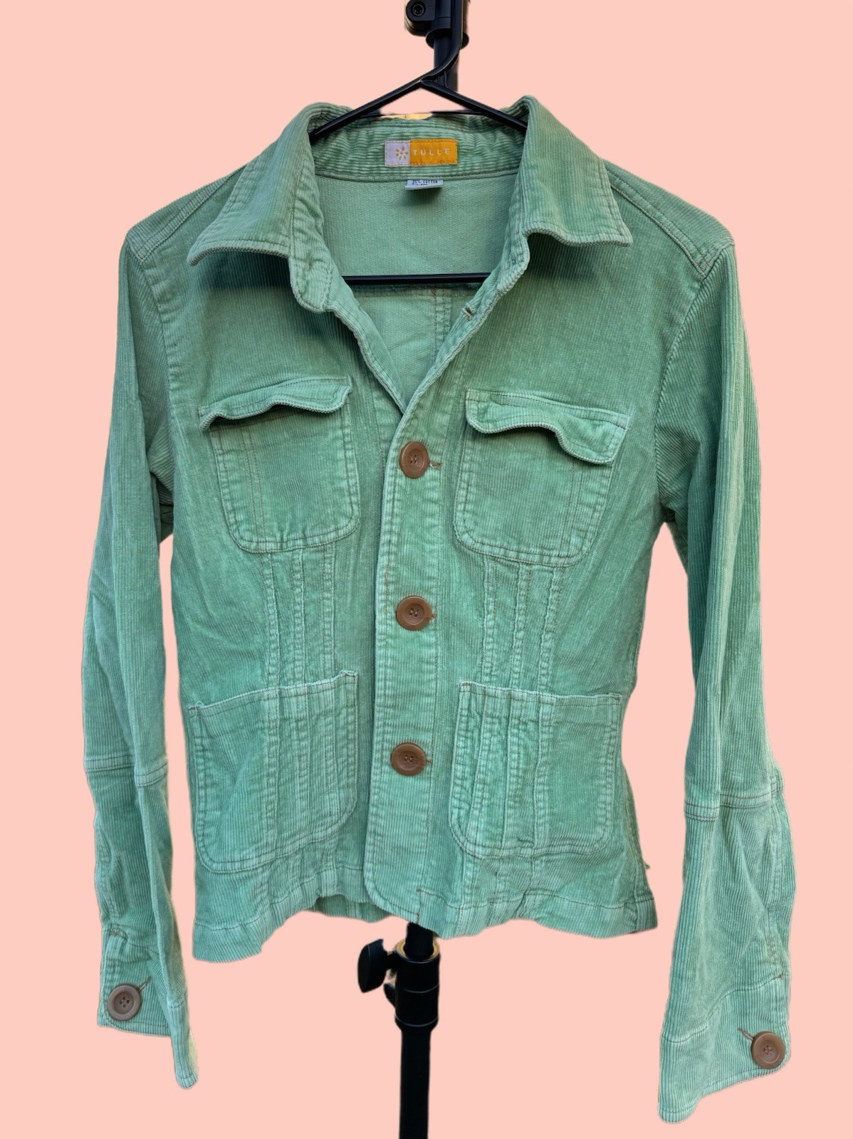 Tulle Women’s Green Button Front Collared Jacket w/ Pockets, Size XL