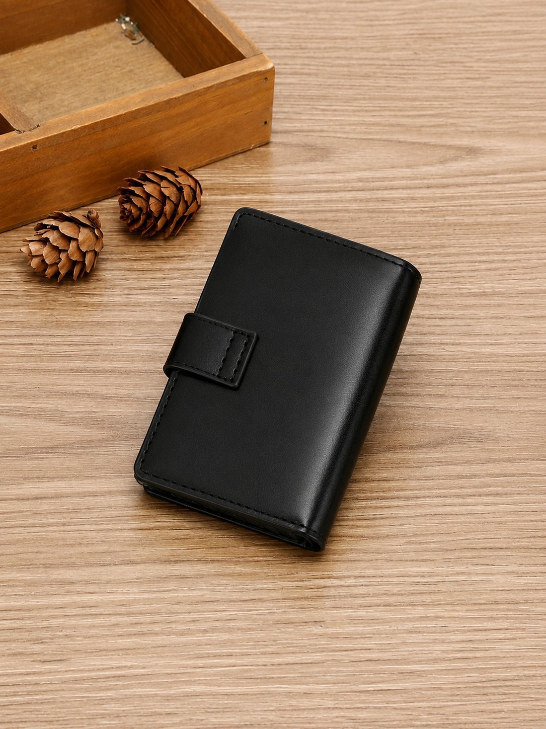 Black Leather Pop Up Card Holder Wallet Slim Compact Credit Card Holder New