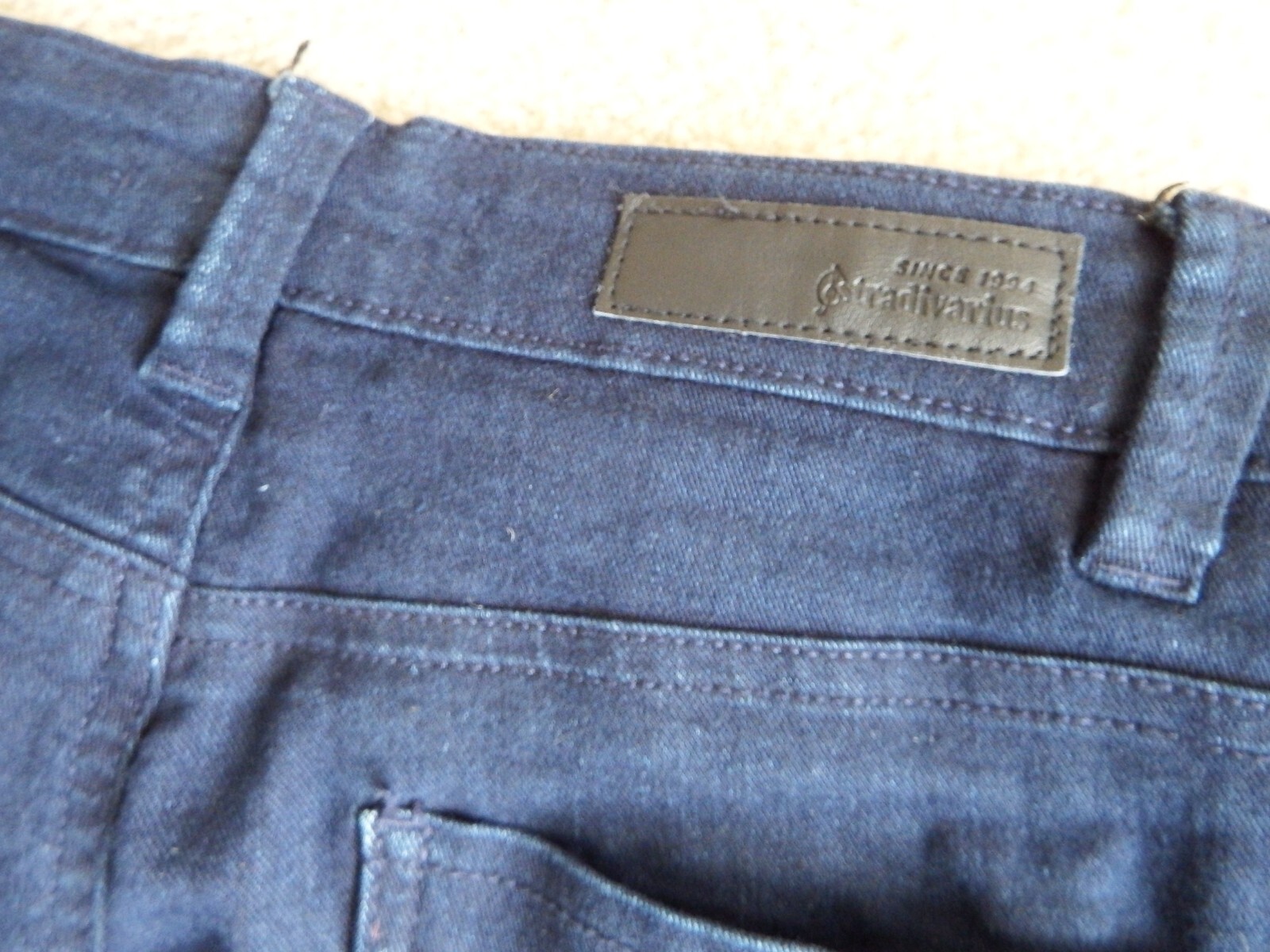 Stradivarius Dark Blue High Waist Stretch Side Zip Denim Jeans Size Eur 36