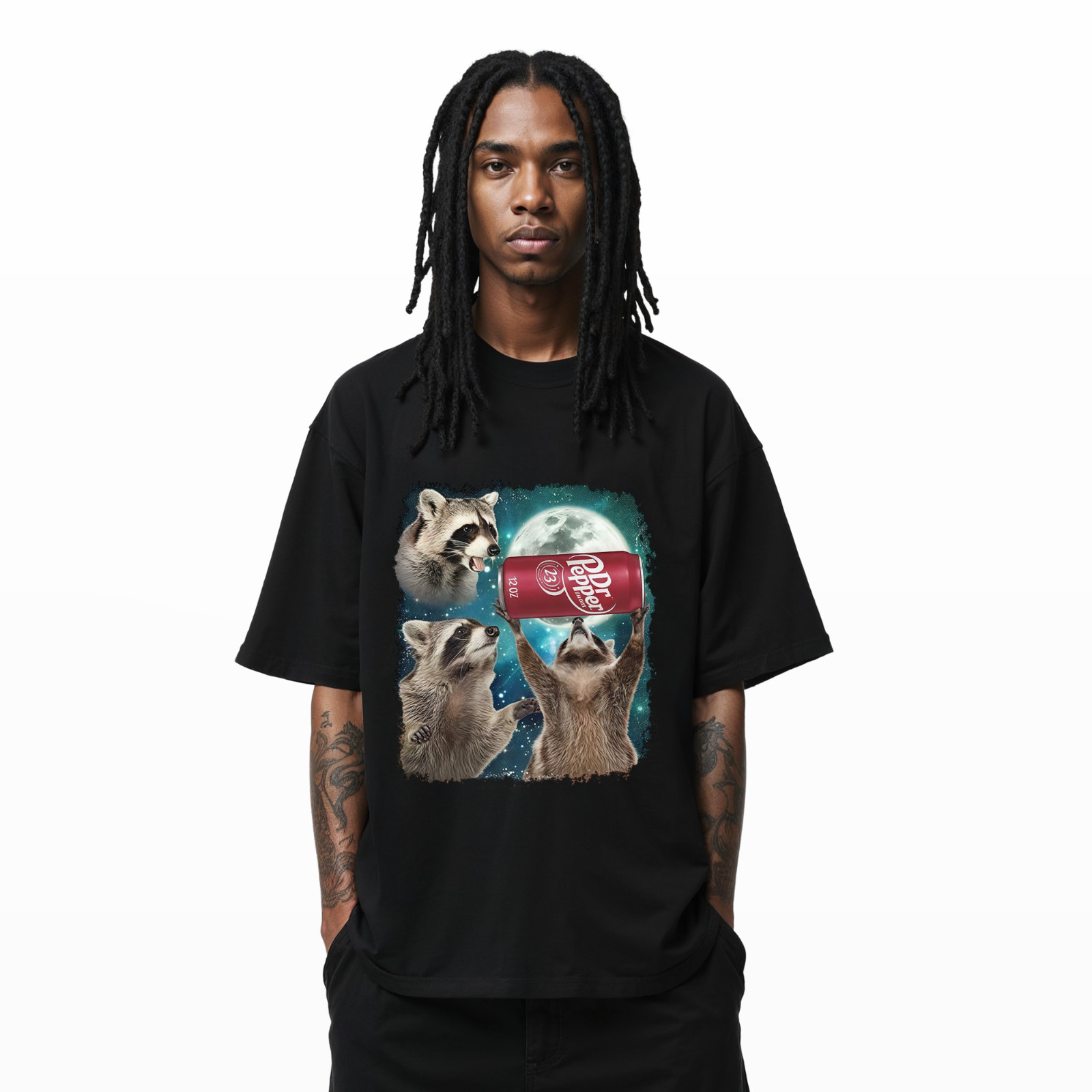 Dr Pepper Funny Raccoon Moon T-Shirt – Cute Cosmic Animal Graphic TeeA180