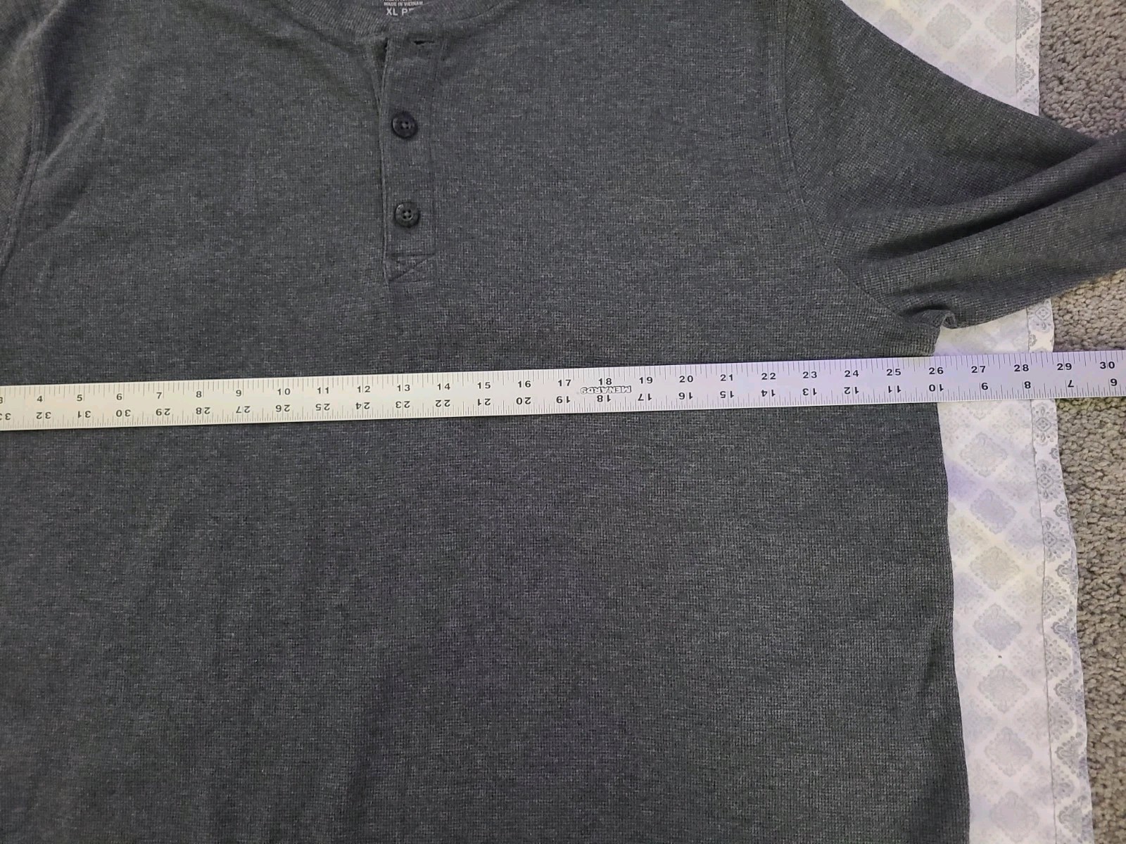 Men’s LL Bean Dk Gray Long Sleeve 3-Button Thermal Henley Size XL REG 502224 NWT