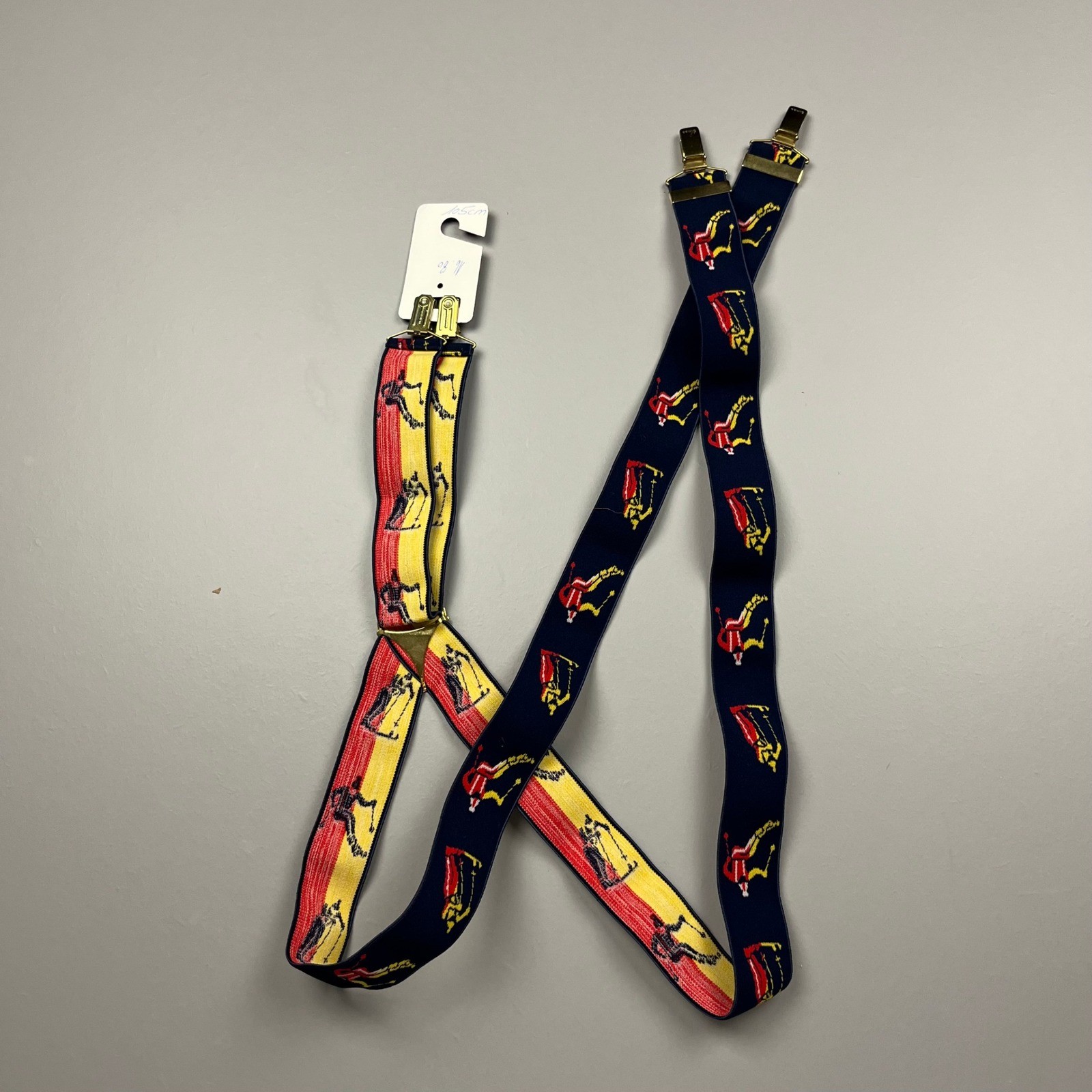 VTG Simba Suspenders Mens 105cm Navy Blue Novelty Skier Graphic Y-Back Braces
