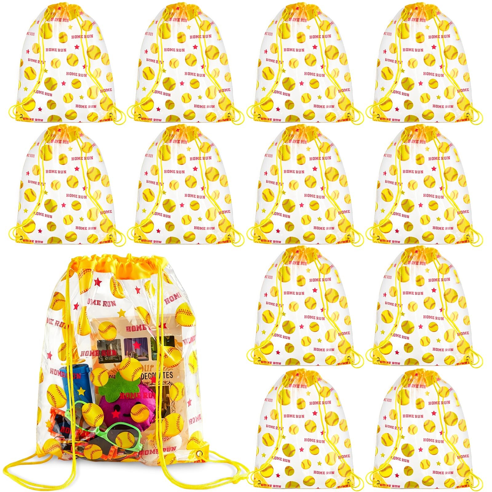 12 Pack Clear Softball Drawstring Bags Ball Game Srting Backpacks 17 × 13 Inc…