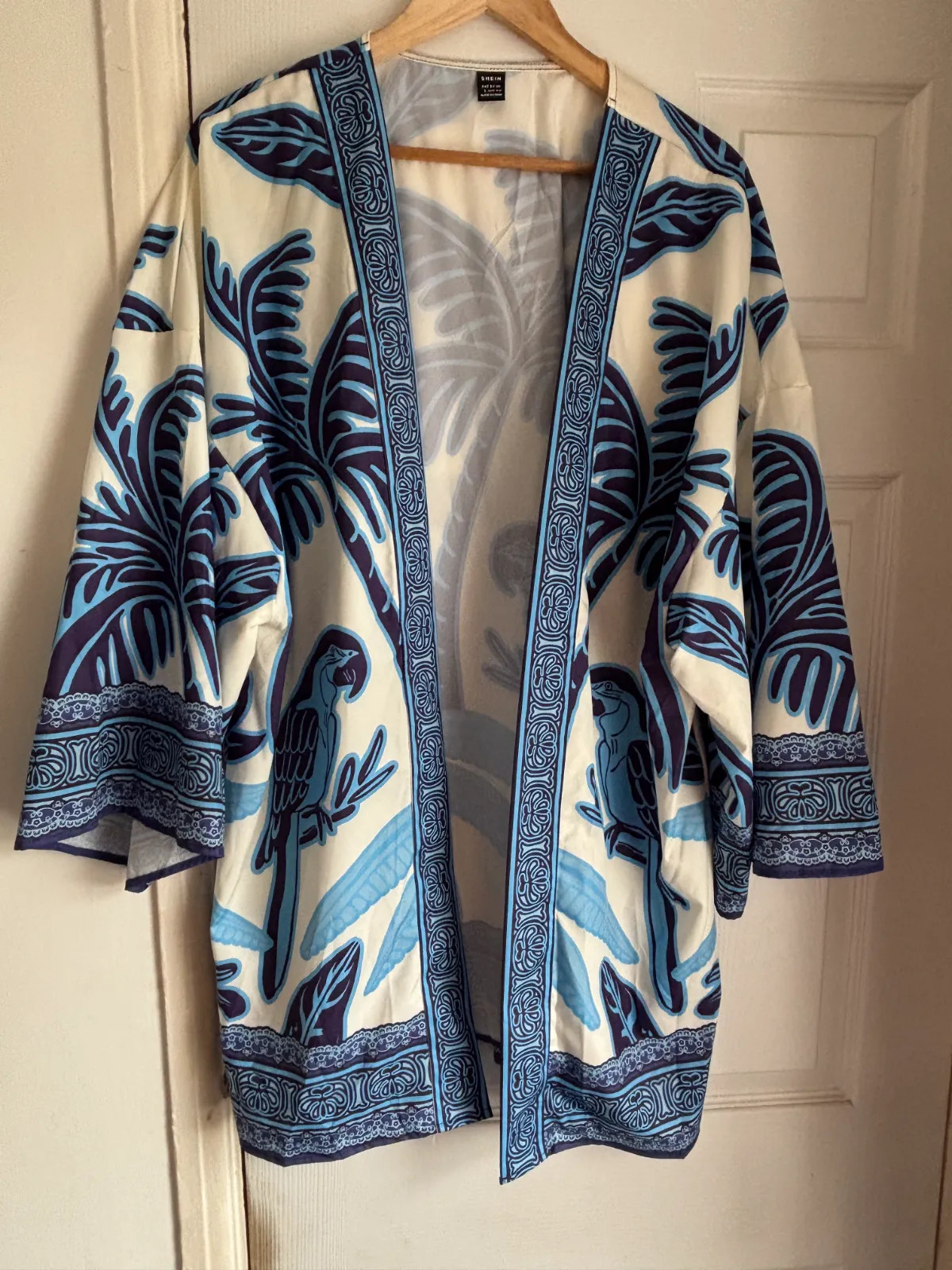 Shein Oversized Tropical Blue & Cream Kimono Cardigan Size Large 12 – 14 BNWOT