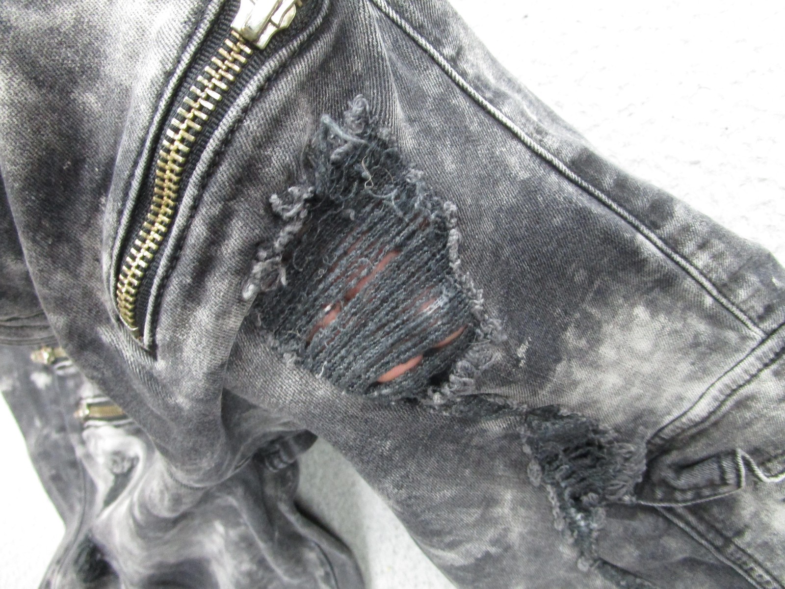 Guess Jeans Mens 30 Black Gray Acid Wash Cargo Skinny Moto Zipper Distressed