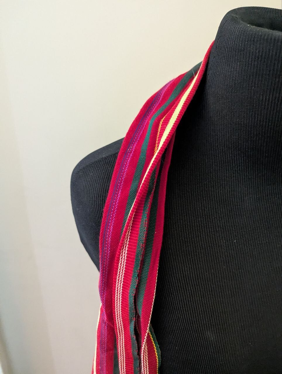 Handmade Guatemalan Maya Weavers VTG Cotton Fringe Shoulder Strap Striped ST65