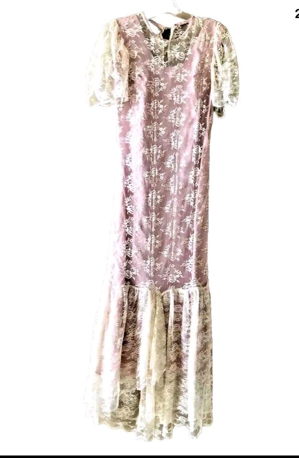 Lace Pink Mermaid Dress Theatre Play Event Vtg Victorian Style 1890s-1900s