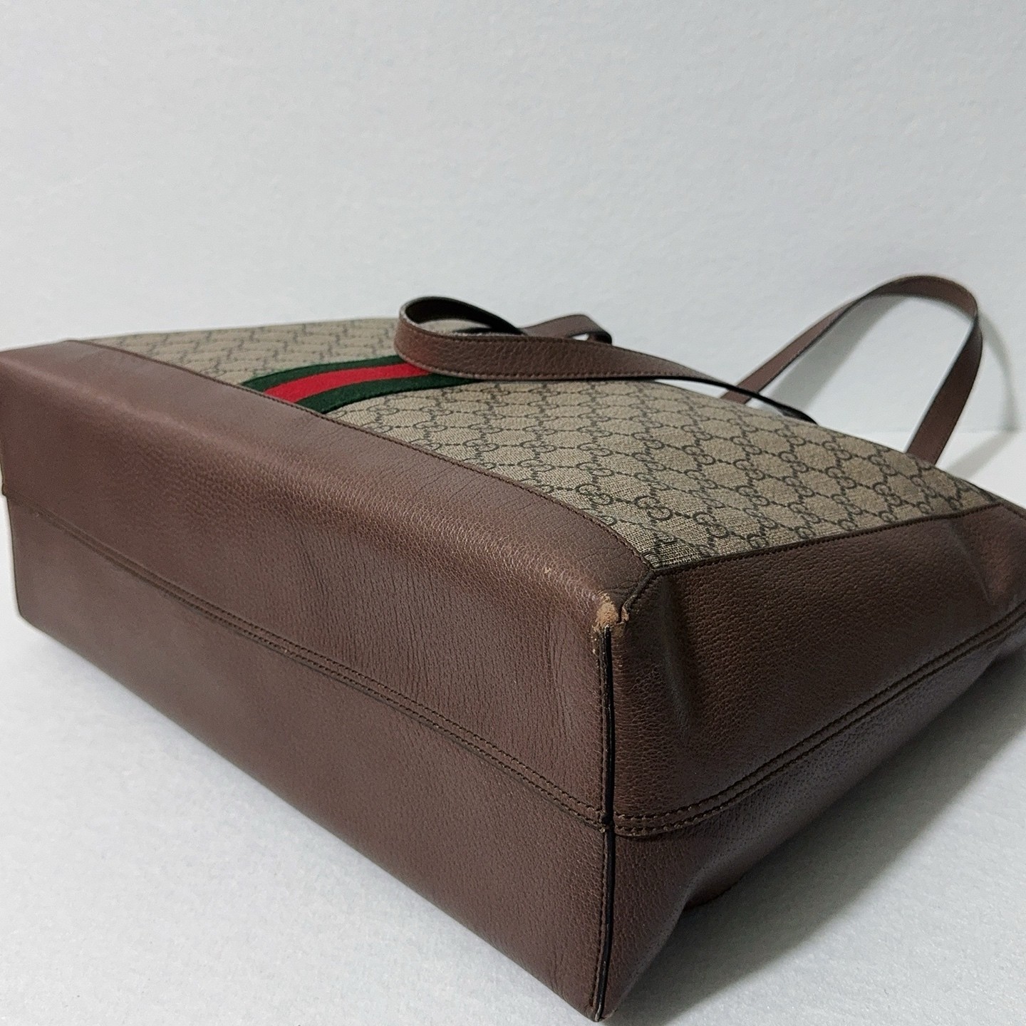 Gucci GG Supreme Monogram Web Ophidia Tote Brown