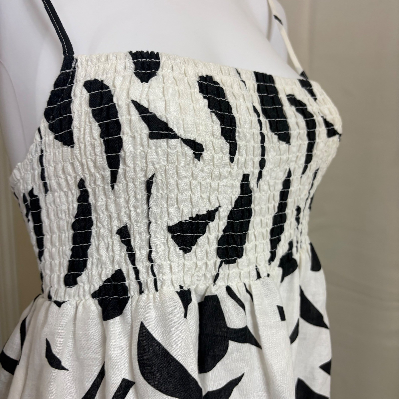 ASTR The Label Black Abstract Linen Smocked Midi Dress AC Womens Medium