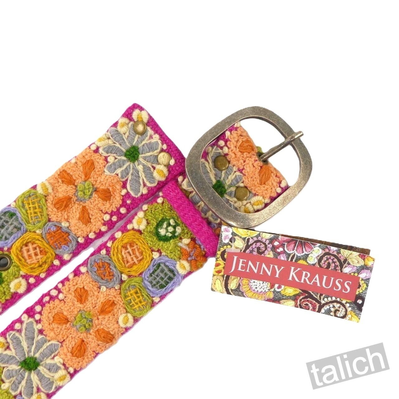 Jenny Krauss Wildflowers Multicolor Floral Embroidered Wool Belt Handmade S M L