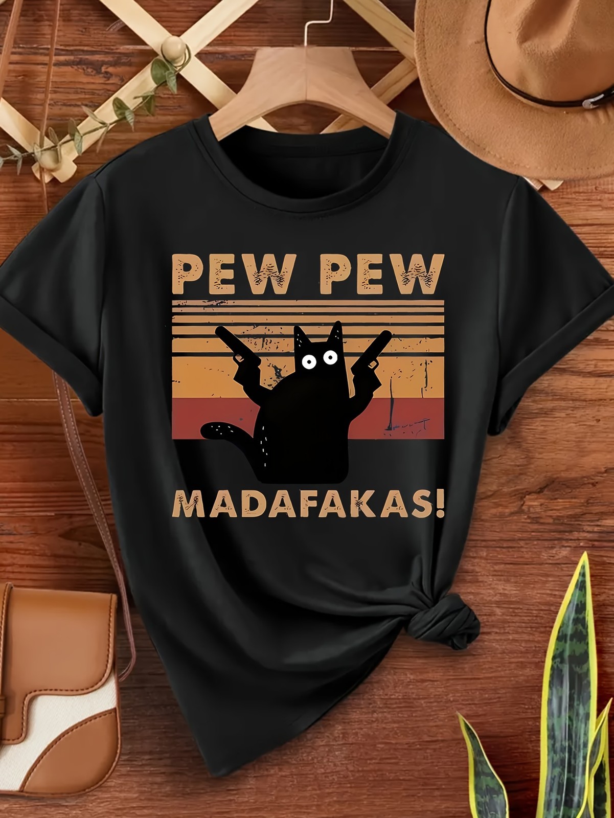 Pew Pew Madafakas Cat Shirt – Funny Black Cat Sunset Graphic Tee