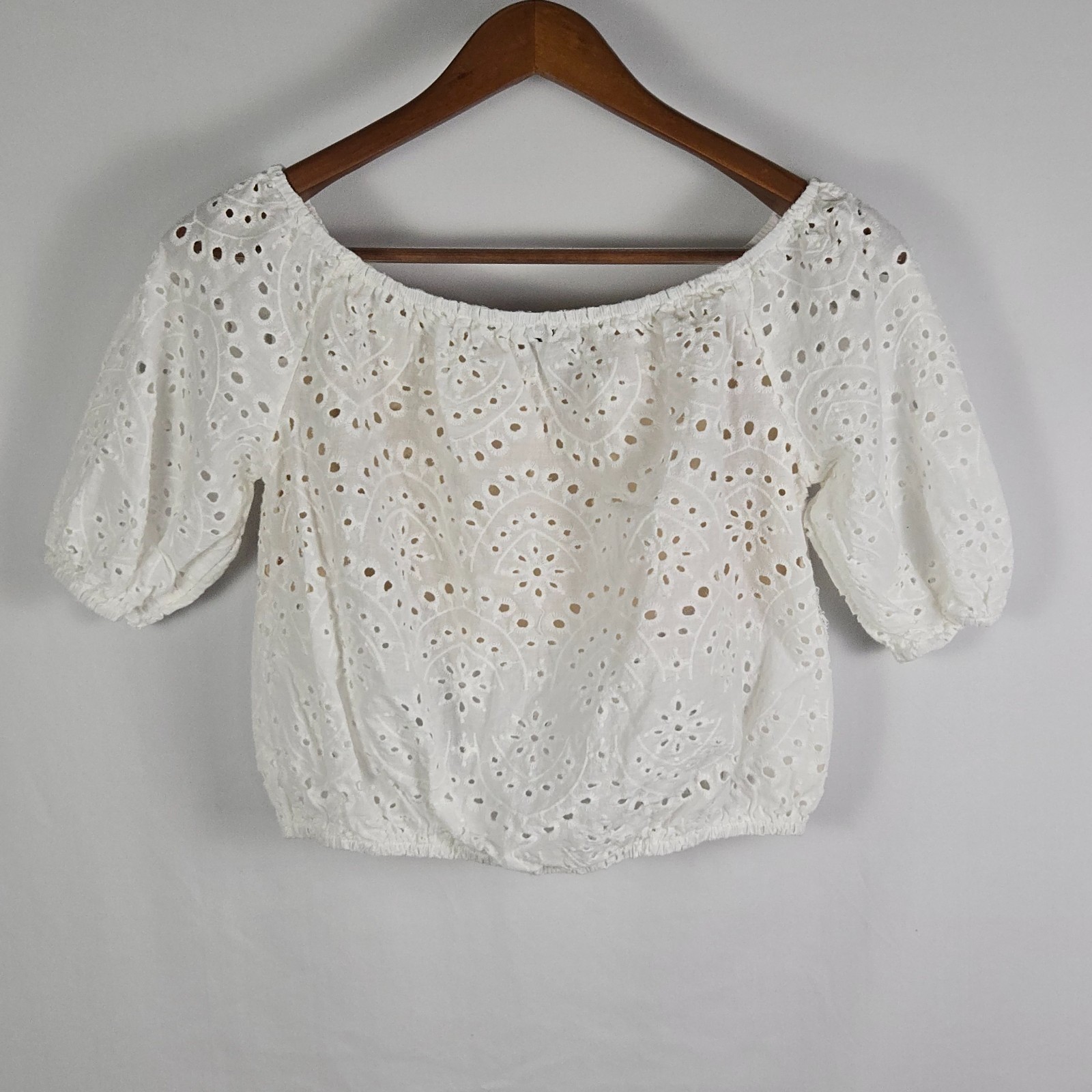 Windsor Womens Eyelet Crop Top Medium Off Shoulder Boho Cottagecore Lace Blouse