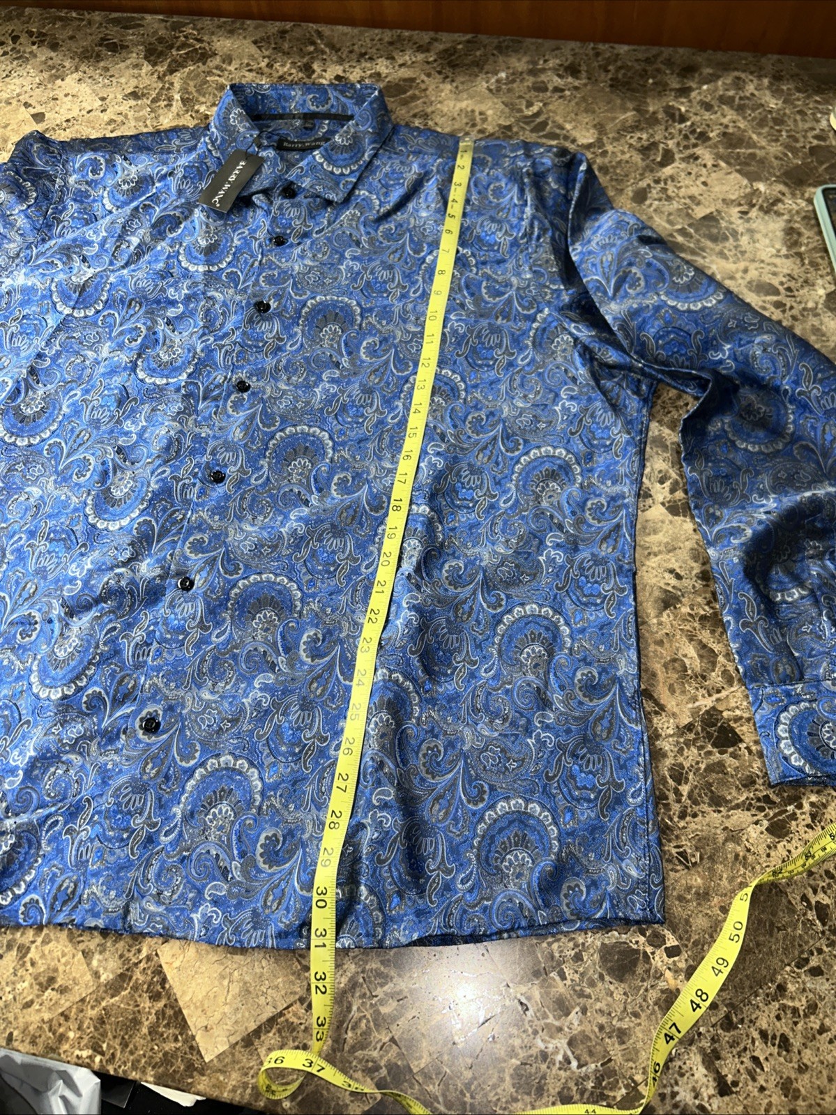 Barry Wang mens Paisley shirt 4xl Long Sleeve Button Blue Silk Blend