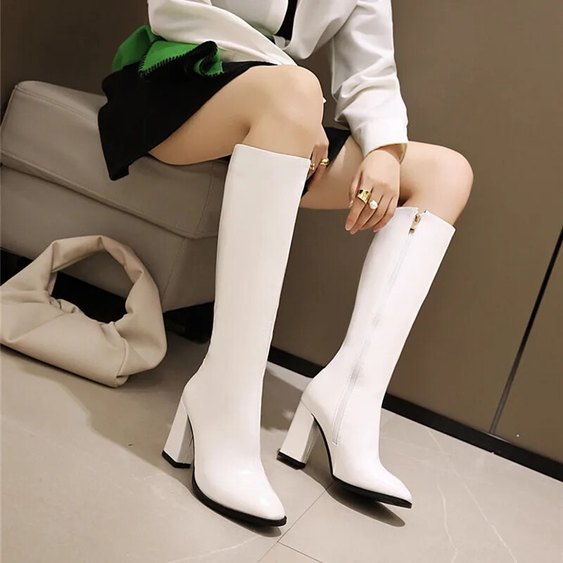 New For Girl Women’s Elegant Knee High Boots High Boots Zipper Heeled Long Shoes