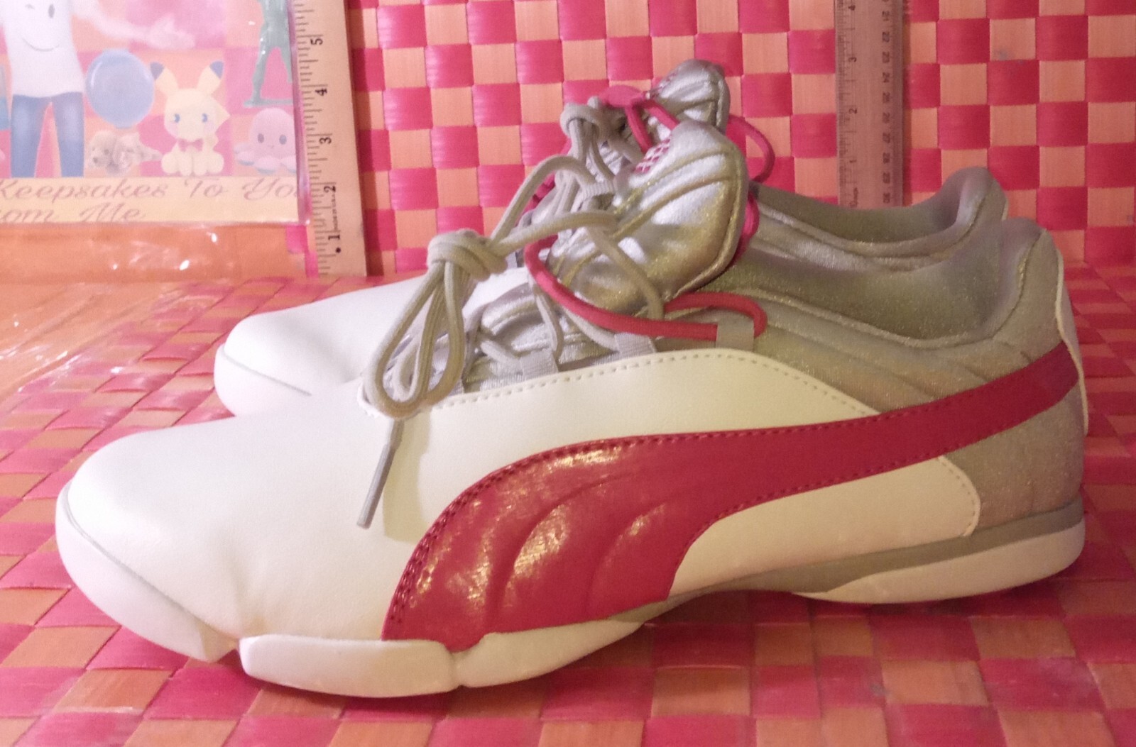 Sneakers, PUMA, White+Pink+Gray, textyle, Golf Yoga Mat Insoles, Women’s 8, preo