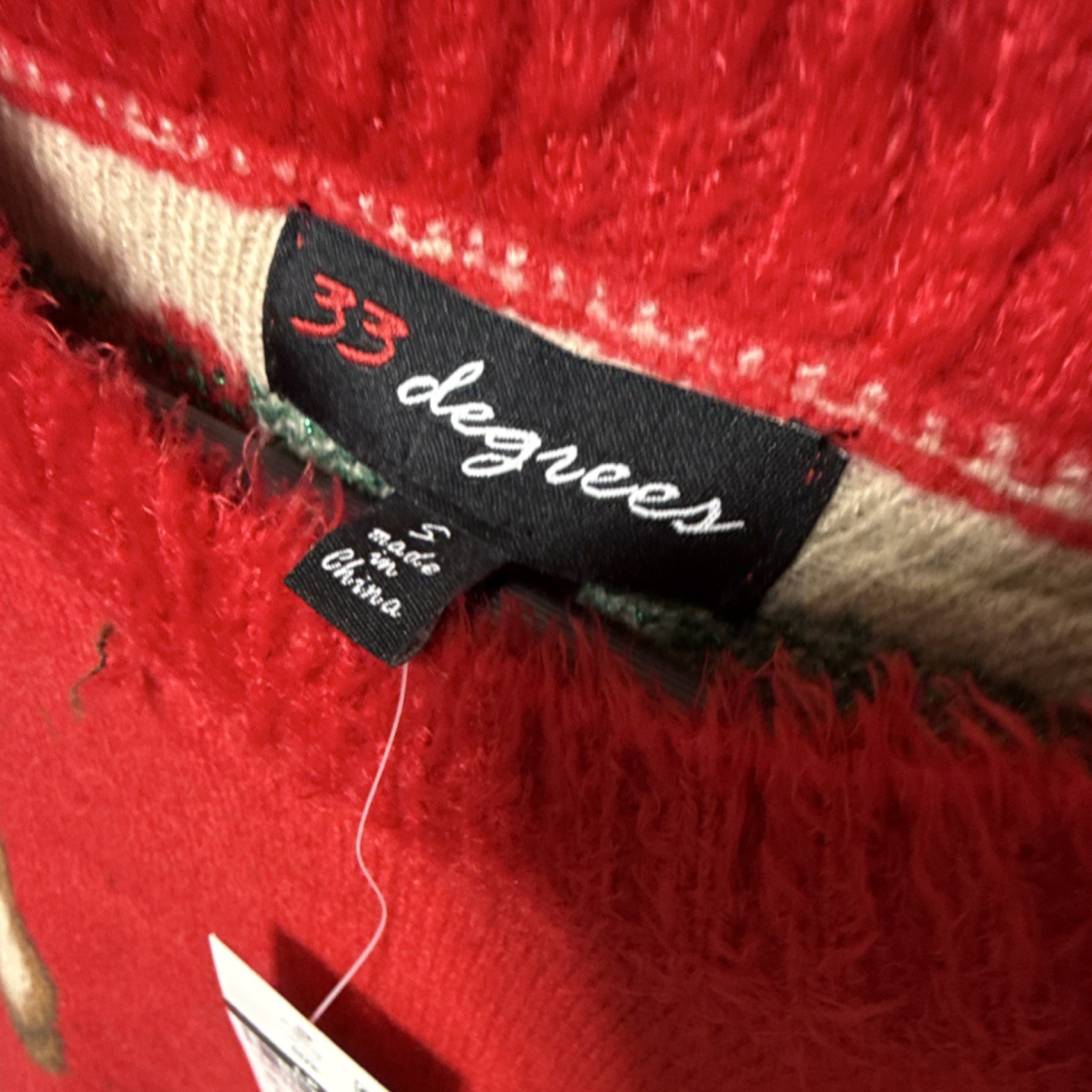 33 Degrees Red Knit Teddy Bear Sequin Pullover Sweater Acrylic Women’s Size S
