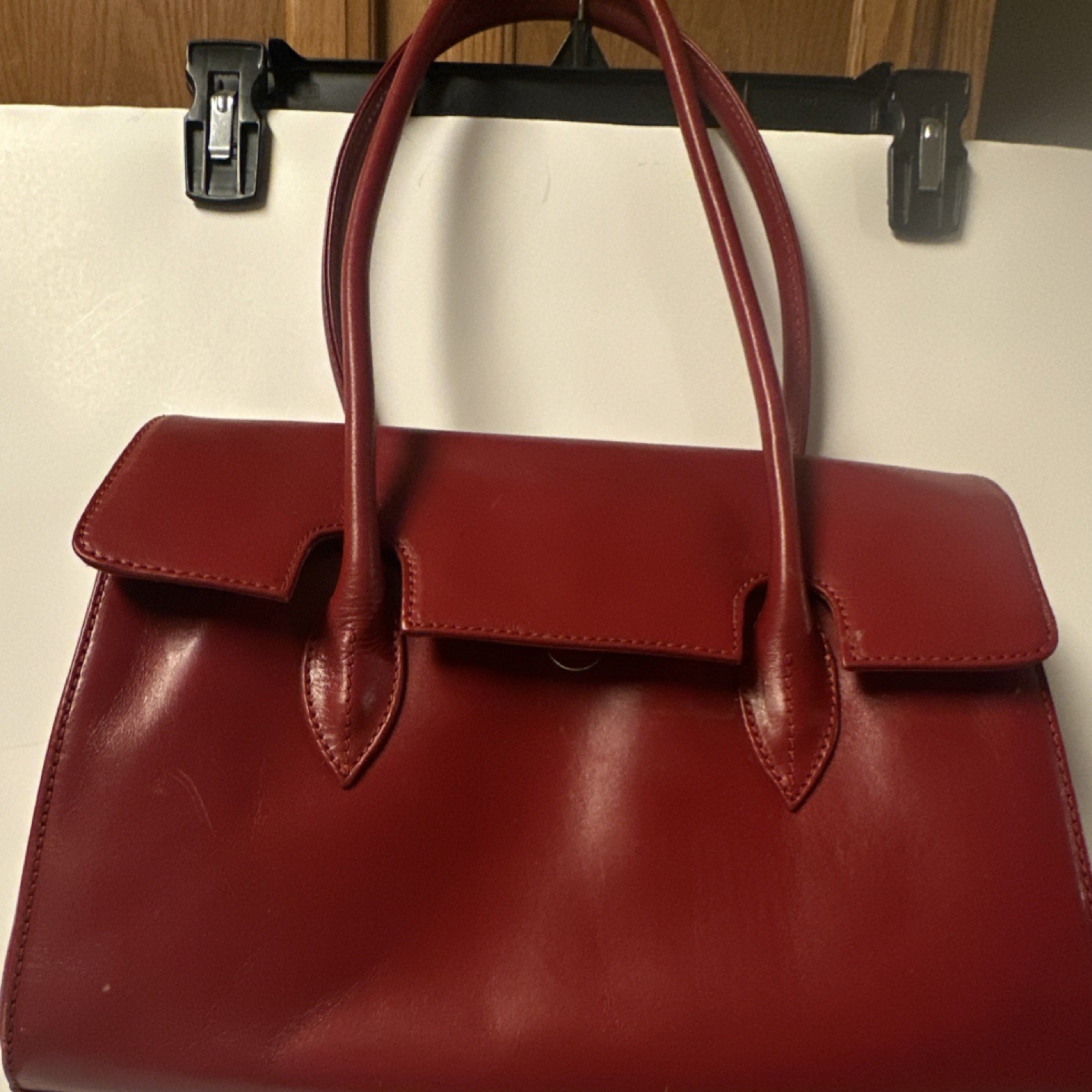 Preston & York Bag, Top Handles, Bottom Studs, Classic Red Quality Leather