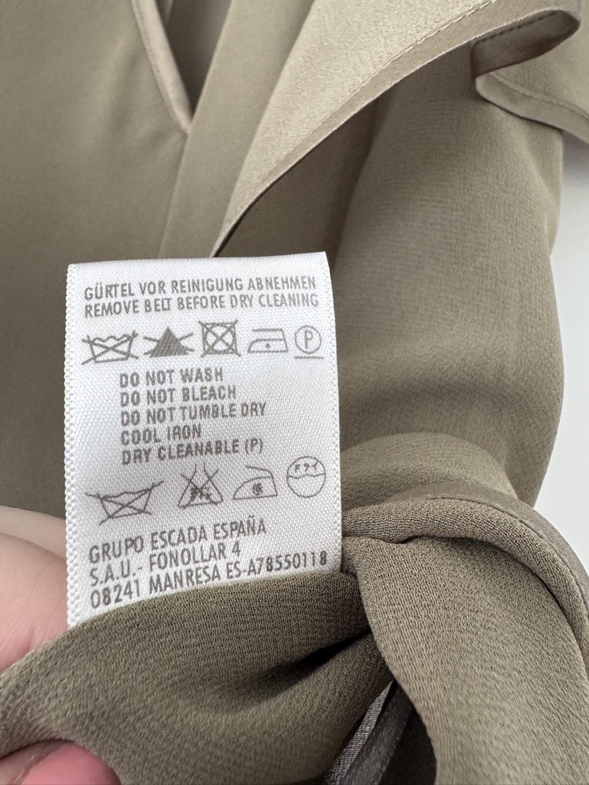 Escada Silk Sheer Olive Flutter Sleeve Tie-Neck Blouse