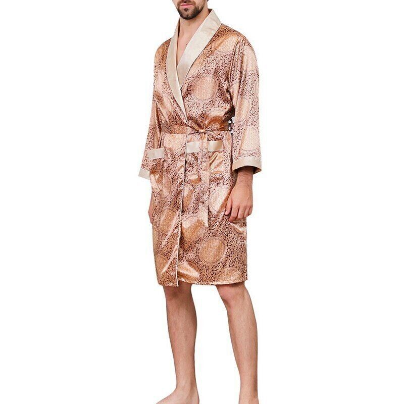 Men Lounge Sleepwear Faux Silk Silky Bathrobes Dressing Gown Men’s Sleep Robes