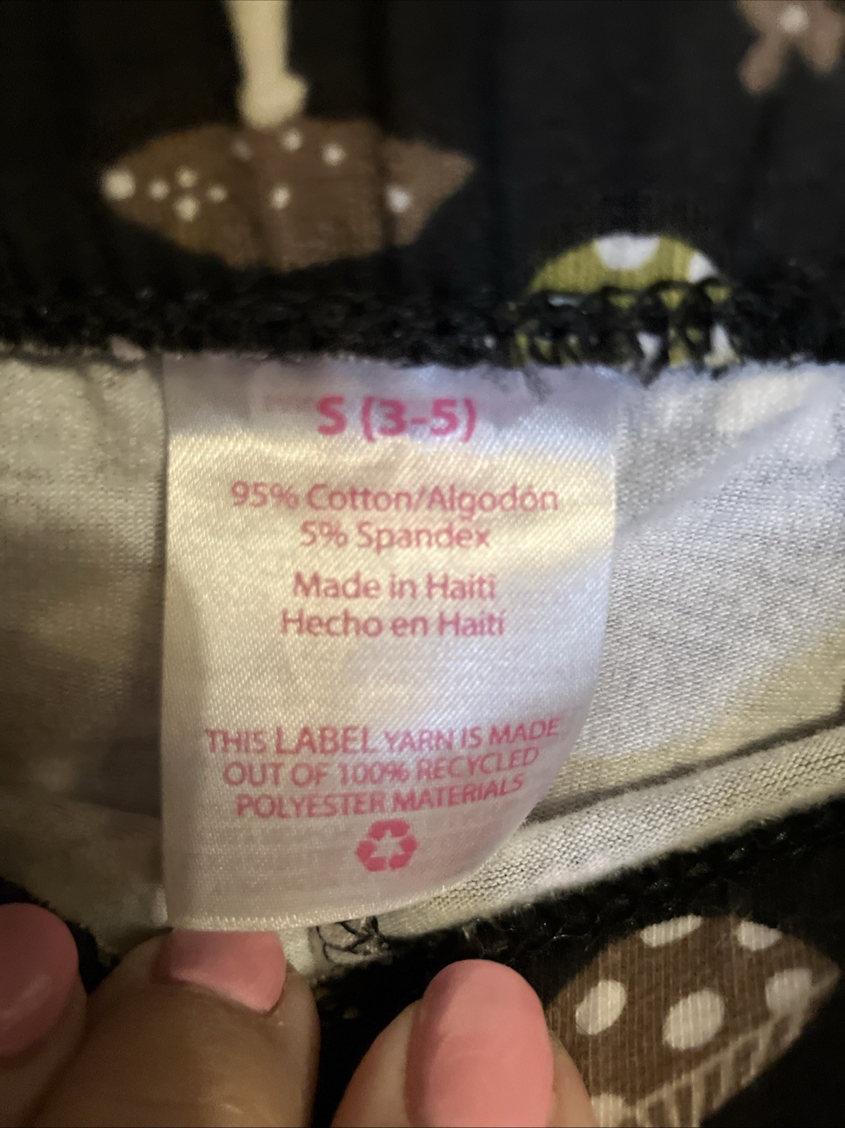 Junior Capri Leggings S-3/5 Mushroom Print 95% Cotton-5% Spandex, 18” Inseam
