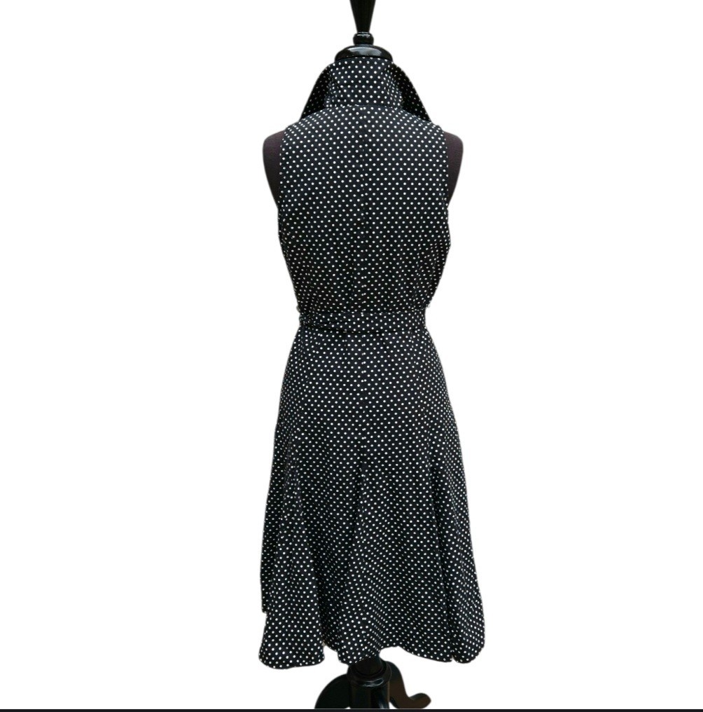 Talbots Black White Polka Dot Sleeveless Dress Button Front 6 PETITE Retro
