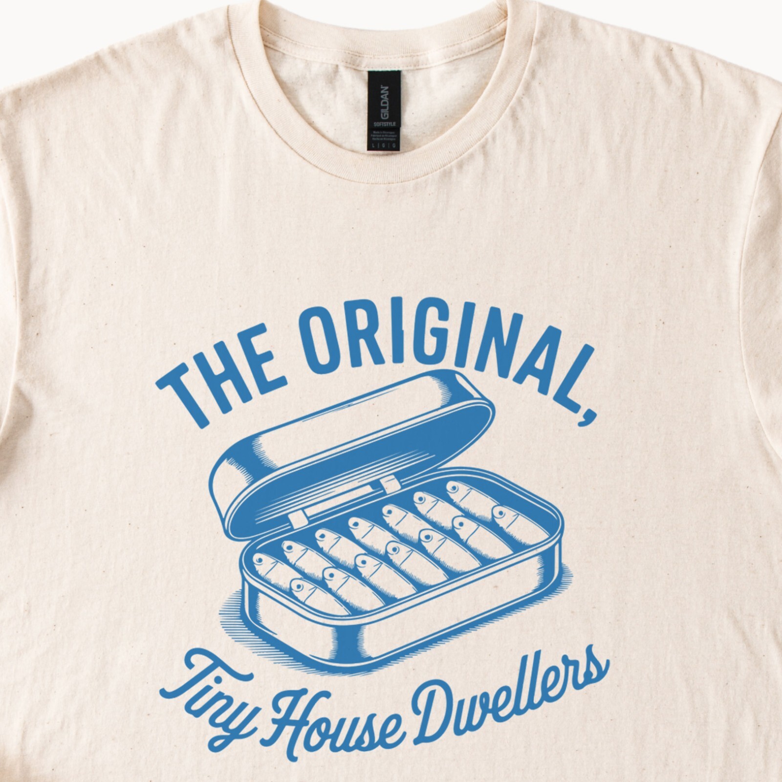 Sardine Tin Tiny House Dwellers Graphic Tee Funny Minimalist Fish Shirt Gift