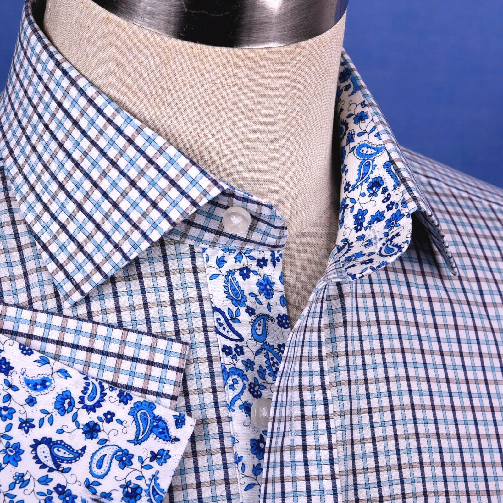 Multi-Colored Green Plaids & Checks Dress Shirt Business Formal Paisley Floral