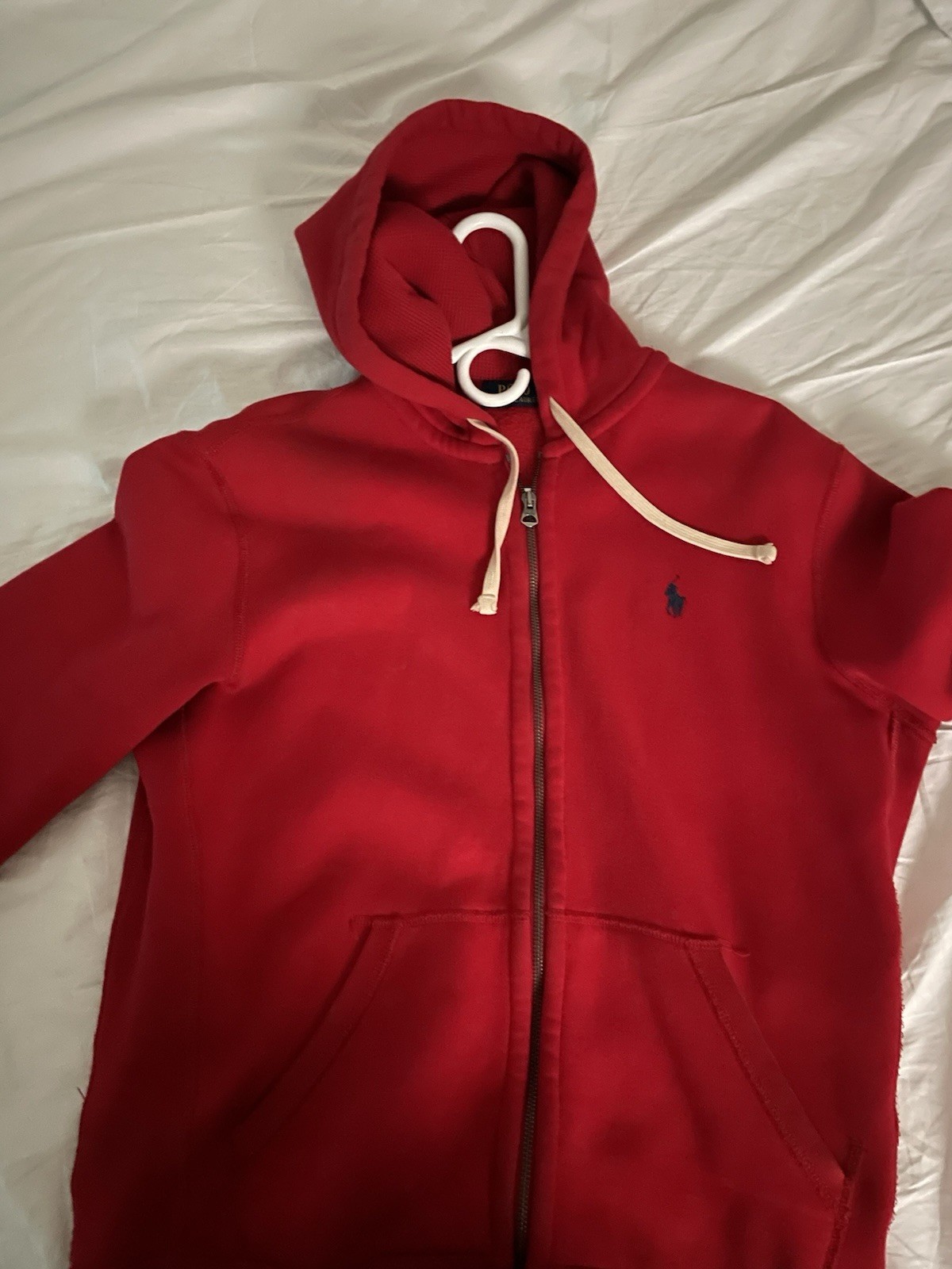 Polo Ralph Lauren Men’s Red Full Zip Fleece Hoodie Pockets Drawstring Size M