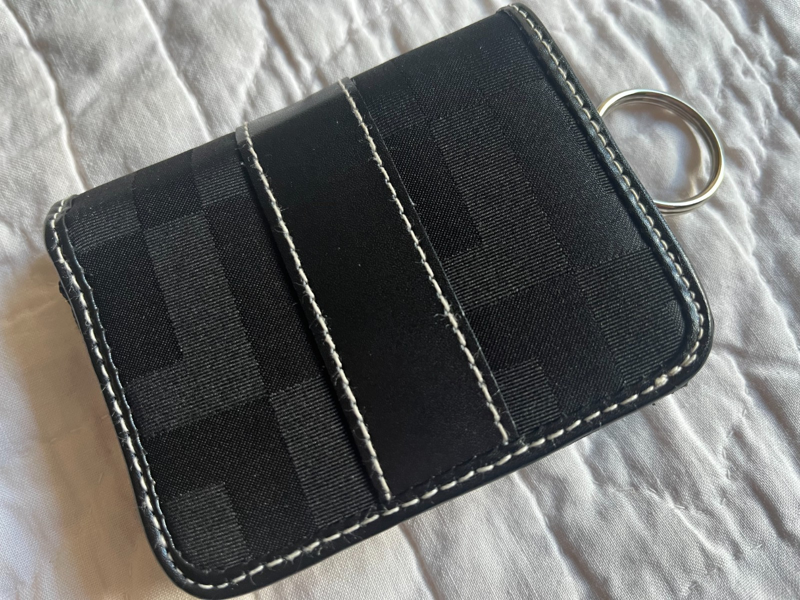 Black Geometric Nylon Poly Bi-Fold Small Women’s Wallet 4x3x1 Unused Clean