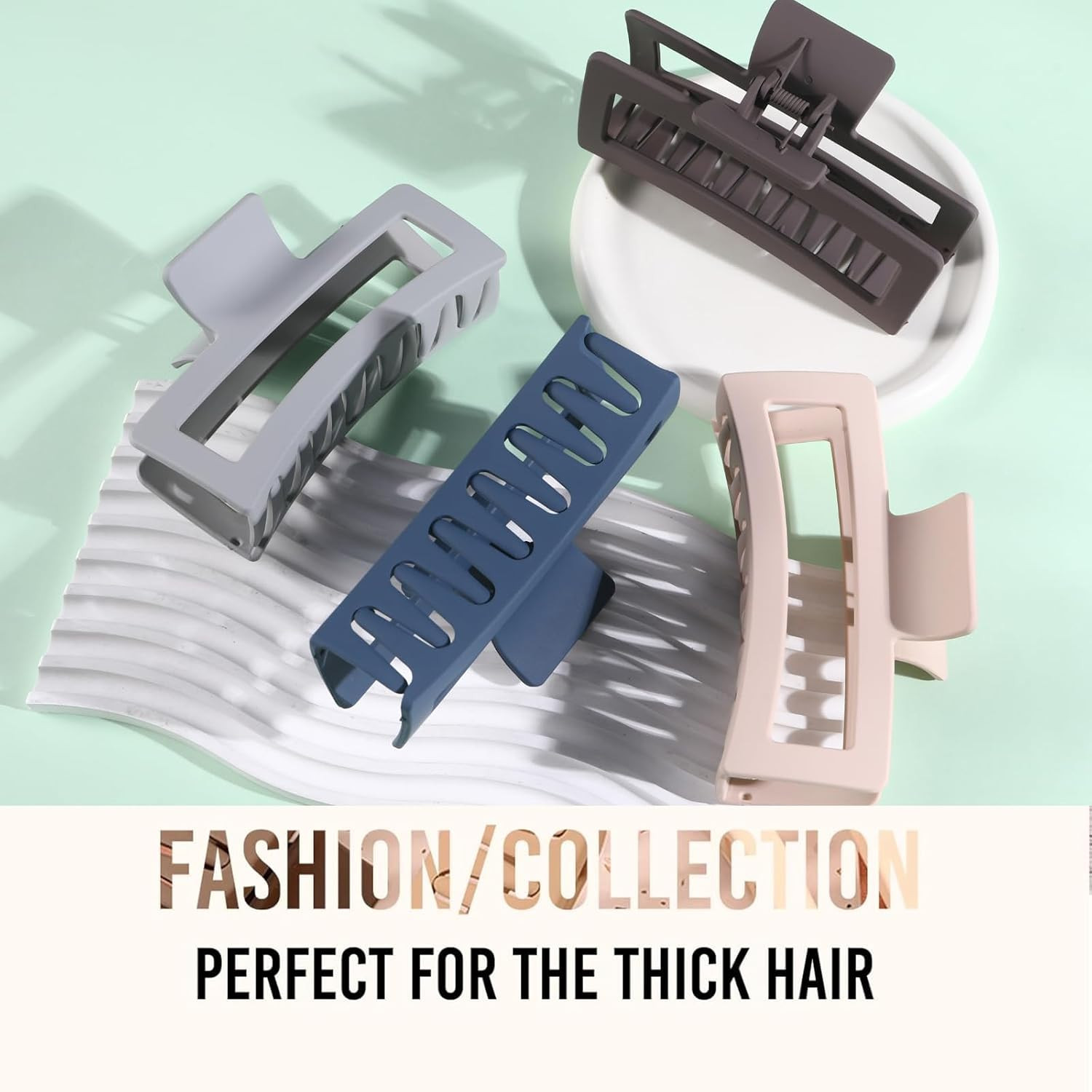 5 Inch Extra Large Claw Clips for Thick and Long Hair, 4 Pack XL Jumbo Matte Rec