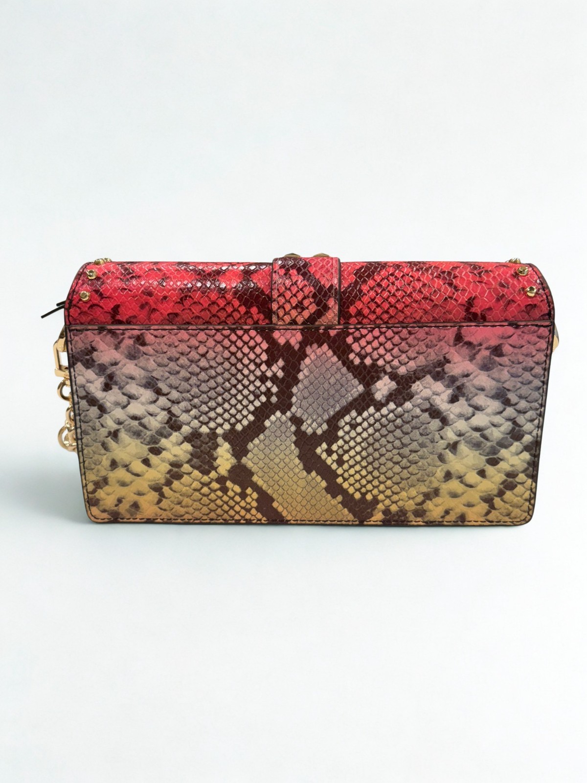 Michael Kors Greenwich Studded Snakeskin Print Leather Crossbody Bag Pink Ombre