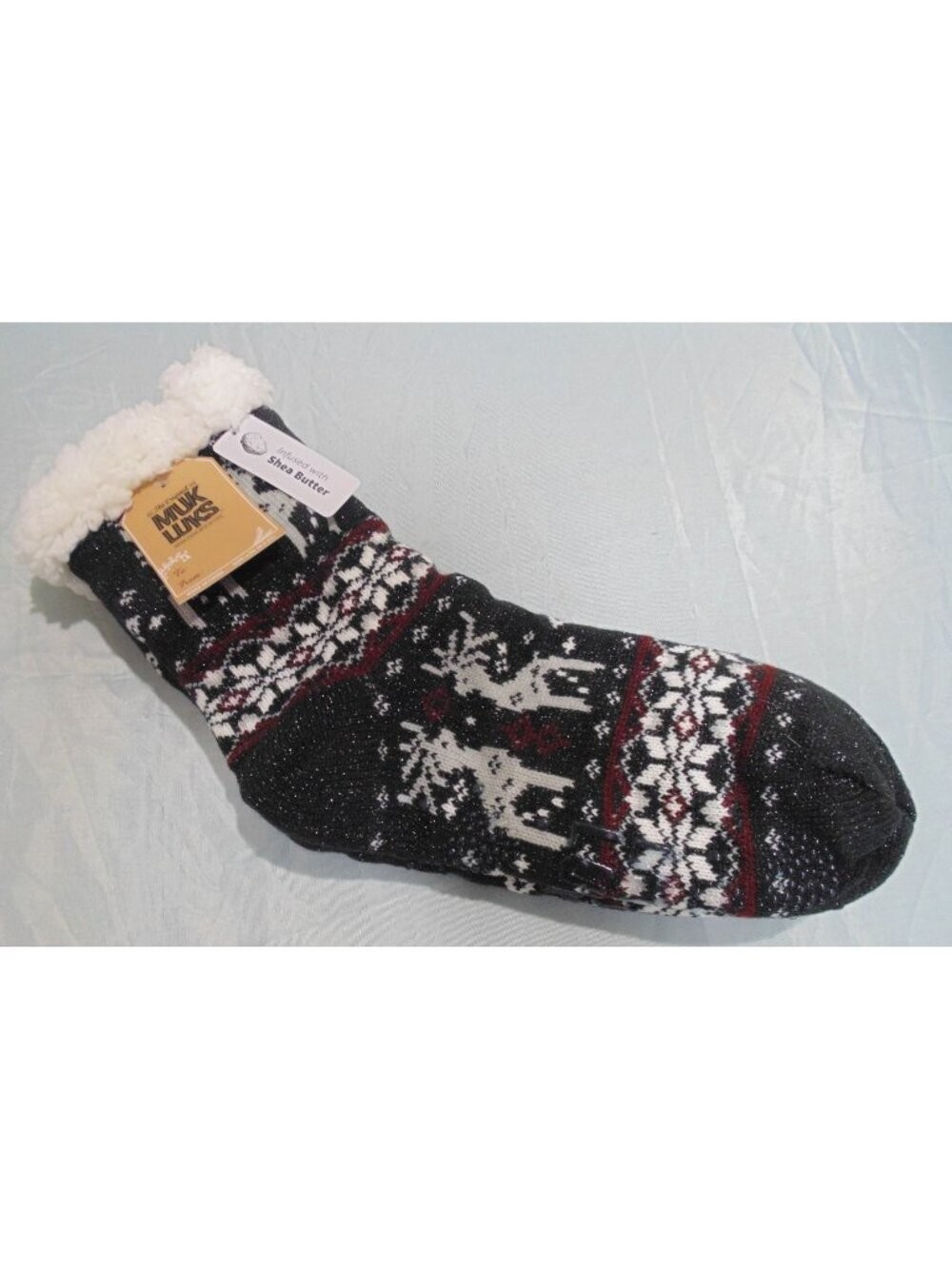 NWT MUK LUKS Women’s Cabin Socks Size L/XL 8.5-11 Slipper Black White Shea