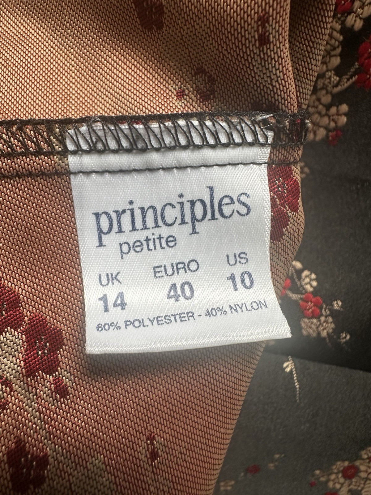 Principles Womens Y2K Asian Inspired Top 14 Black Red Floral Fitted Blouse 90s