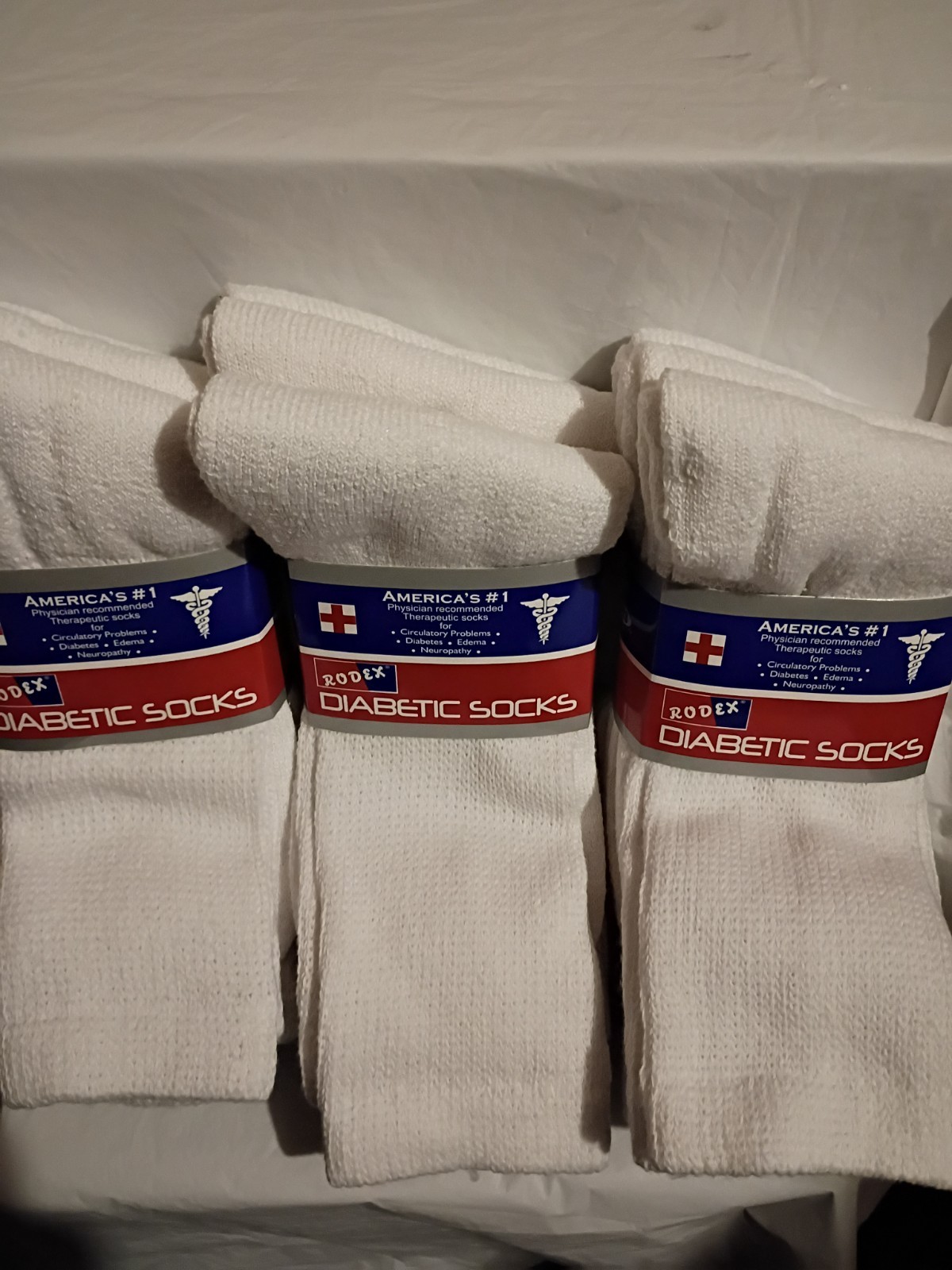 Rodex Diabetic Crew Socks White Men’s Size 10-13 Cotton Blend 3 Pairs