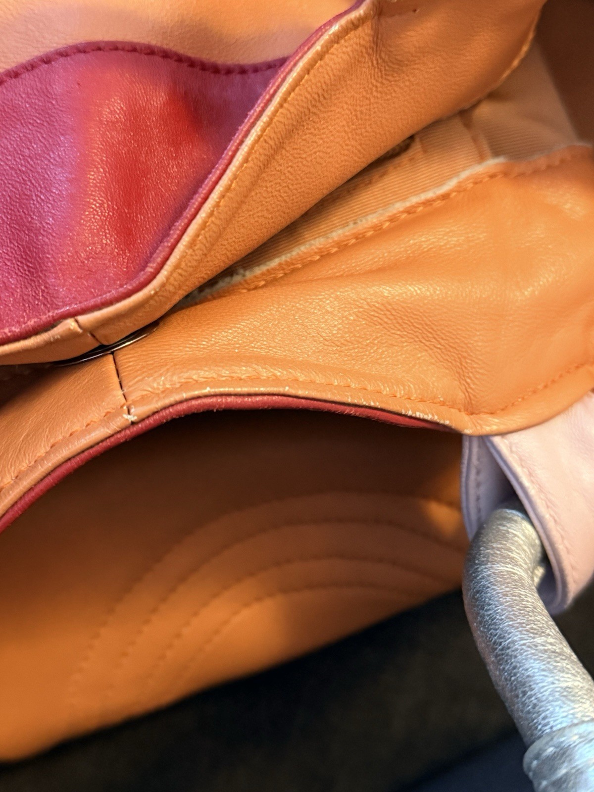 LOEWE ORANGE RED PINK SILVER LAMBSKIN NAPPA AIRE TOTE HANDBAG – Rare.