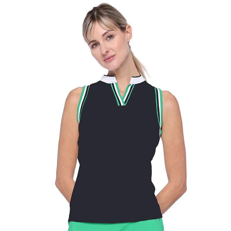 NWT BELYN KEY Black Grass Green White Serena Sleeveless Golf Shirt XS S M L XL