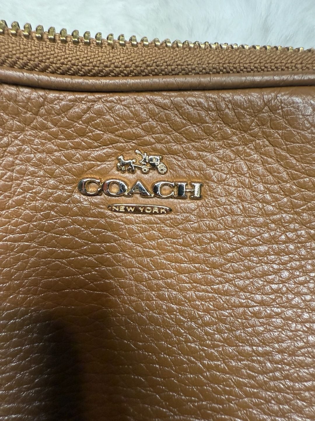 Coach Double Zip Camera Crossbody Bag in Brown Pebbled Leather