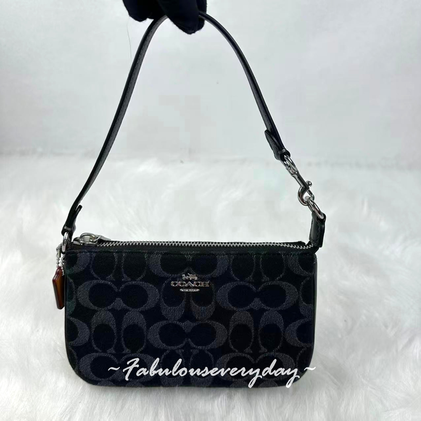 Coach Nolita 19 In Signature Denim Wristlet Shoulder Bag Silver/Black CCZ48 NWT