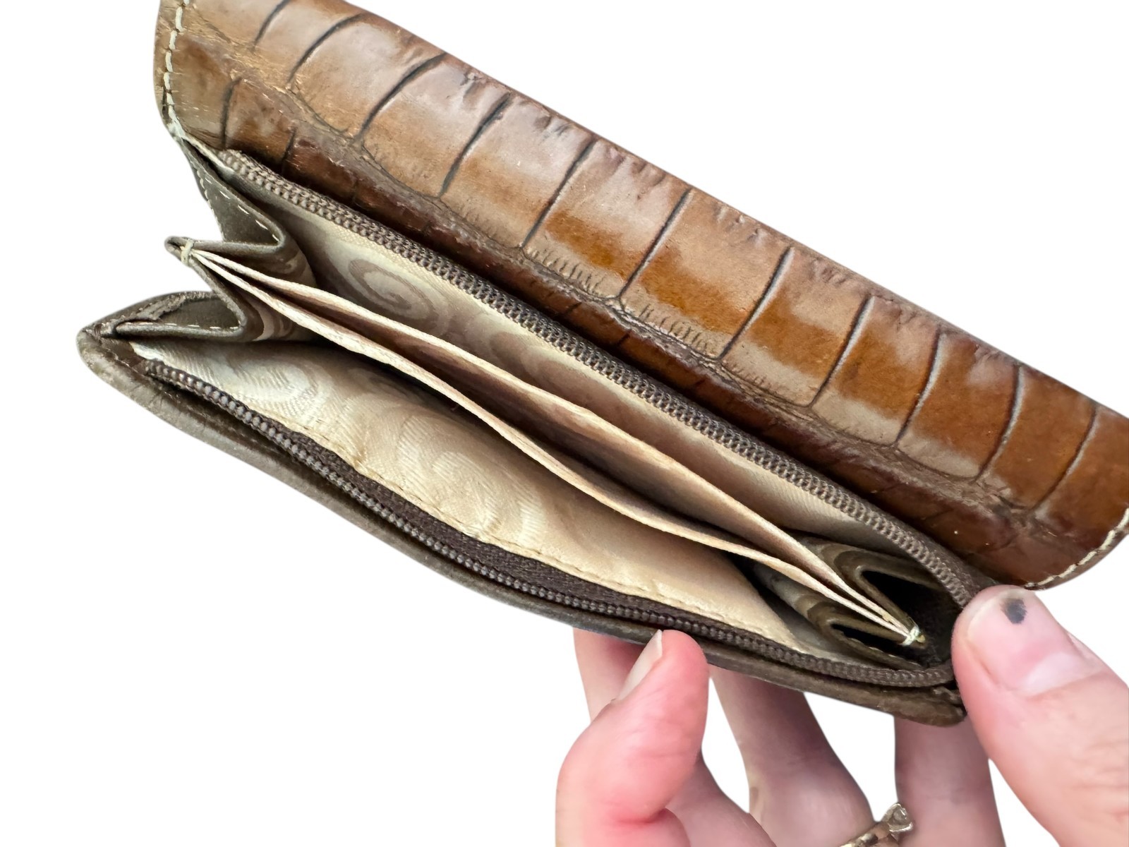 Brighton Crossbody Foldover Wallet Purse for Women Travel Brown Pebbled Leather