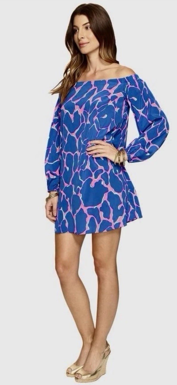 Lilly Pulitzer Broken Shaker Adura Silk Mini Dress Abstract Tiki Blue Pink Xl